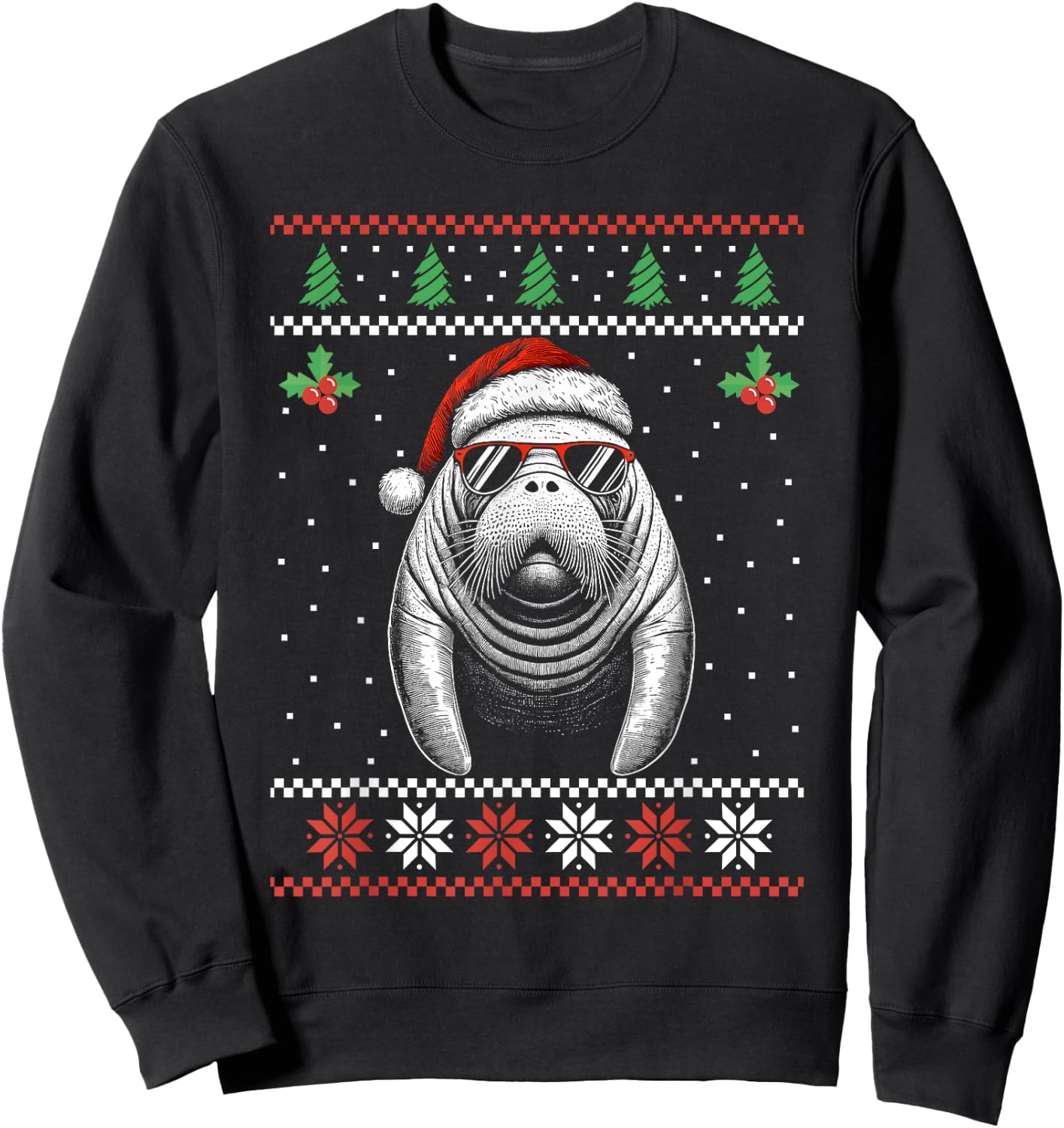 Manatee Santa Hat Ugly Christmas Sweater Xmas Sweatshirt - Sweatshirt | Black