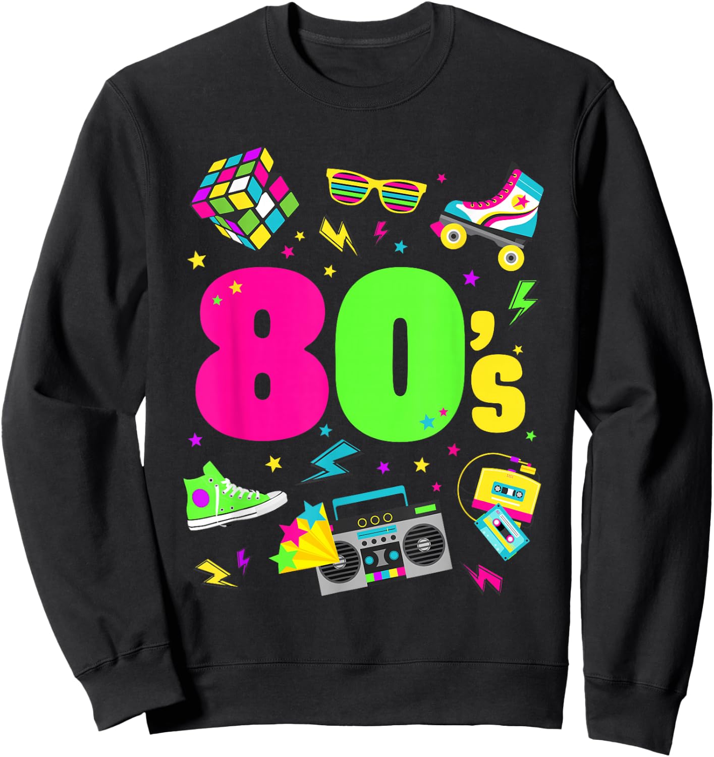 Adult - Black - S - Crew Collar - Cartoon - Crossed - Short Sleeves - EU 38/40 - 80s Theme Sweatshirt - Sweatshirt | Black