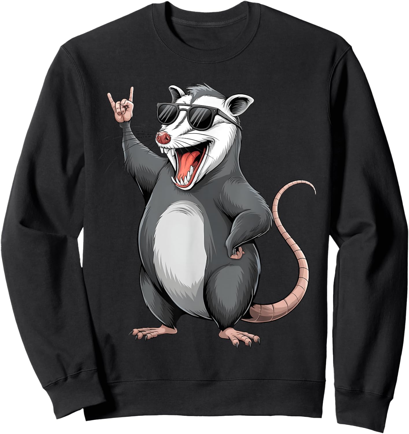 Rocking Opossum Trash Animal Rock Music Funny Possum Graphic Sweatshirt - Sweatshirt | Black