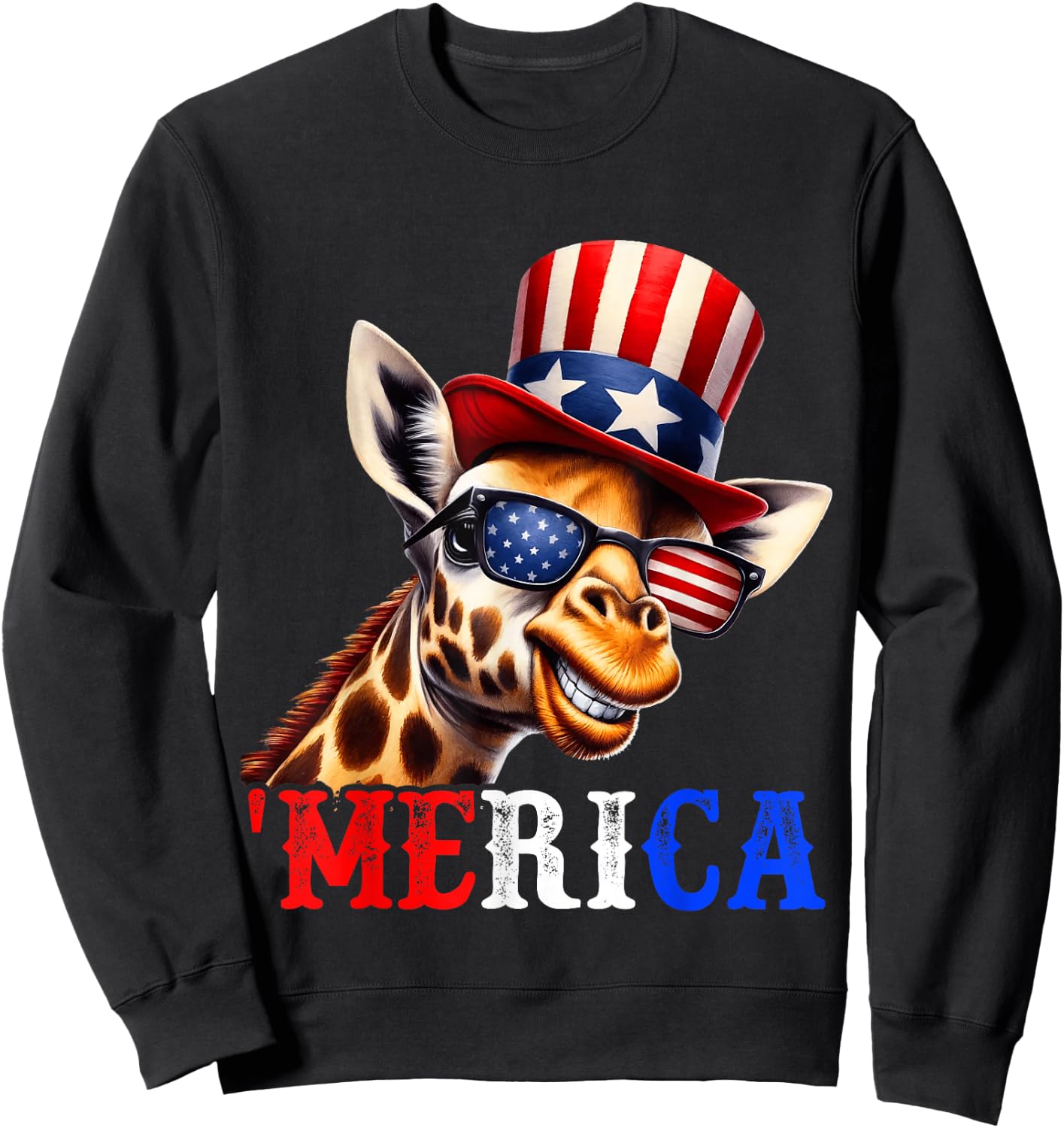 Merica Giraffe Patriotic 4th of July Funny Kids Men Women Sweatshirt - Sweatshirt | Black