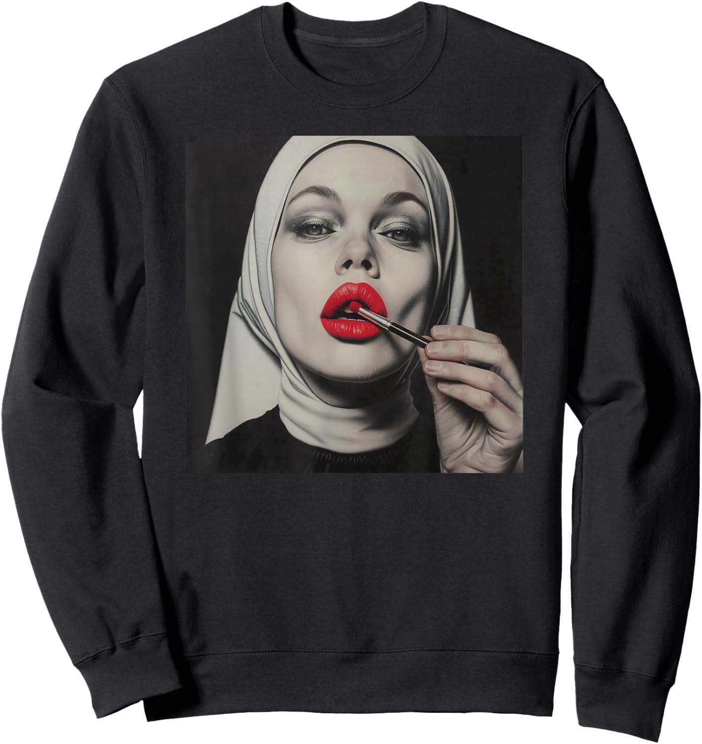 Rebellious Nun with Lipstick, Rebellious Nun Sweatshirt - Sweatshirt | Black