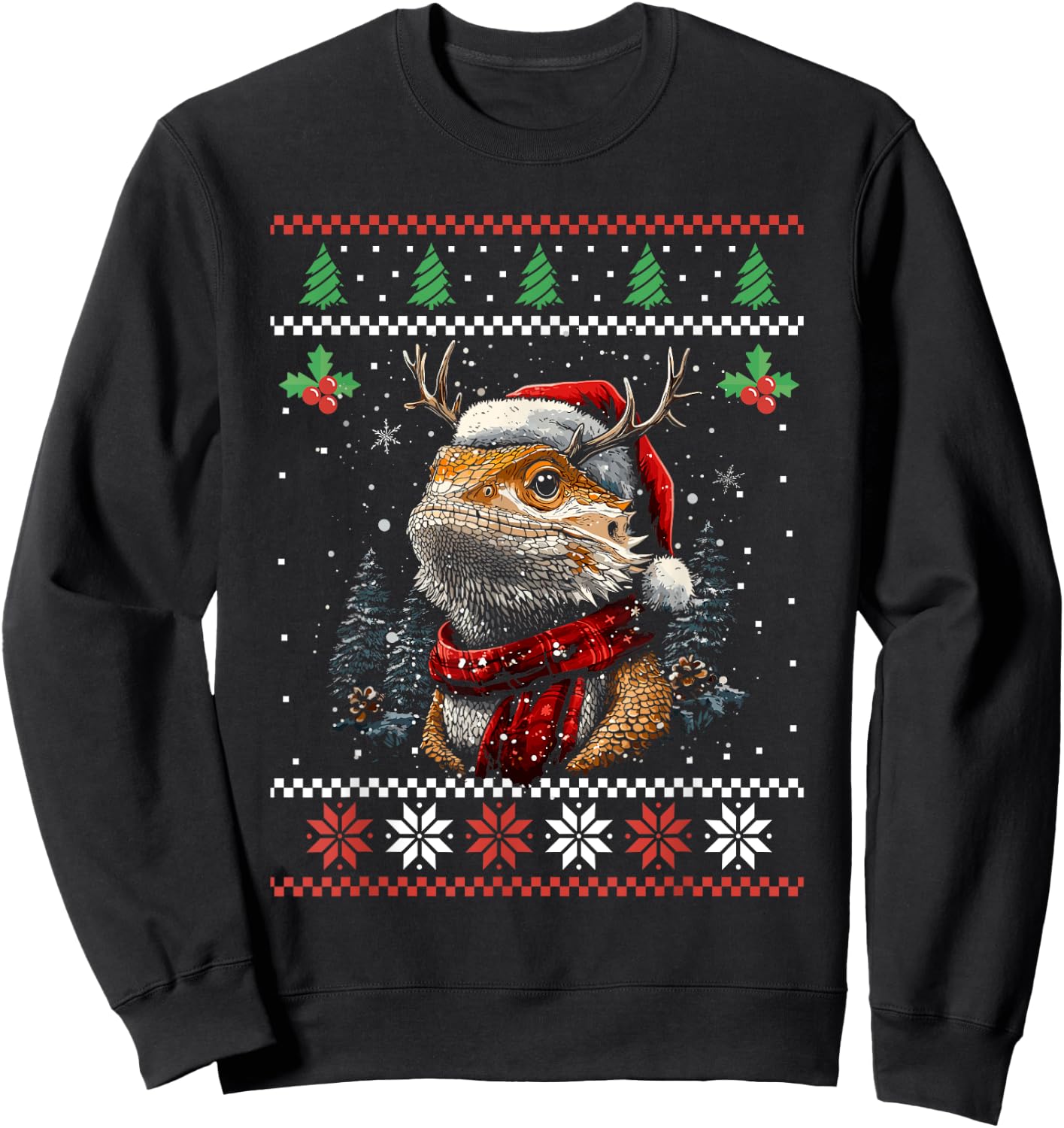 Bearded Dragon Santa Hat Ugly Christmas Sweater Xmas Sweatshirt - Sweatshirt | Black