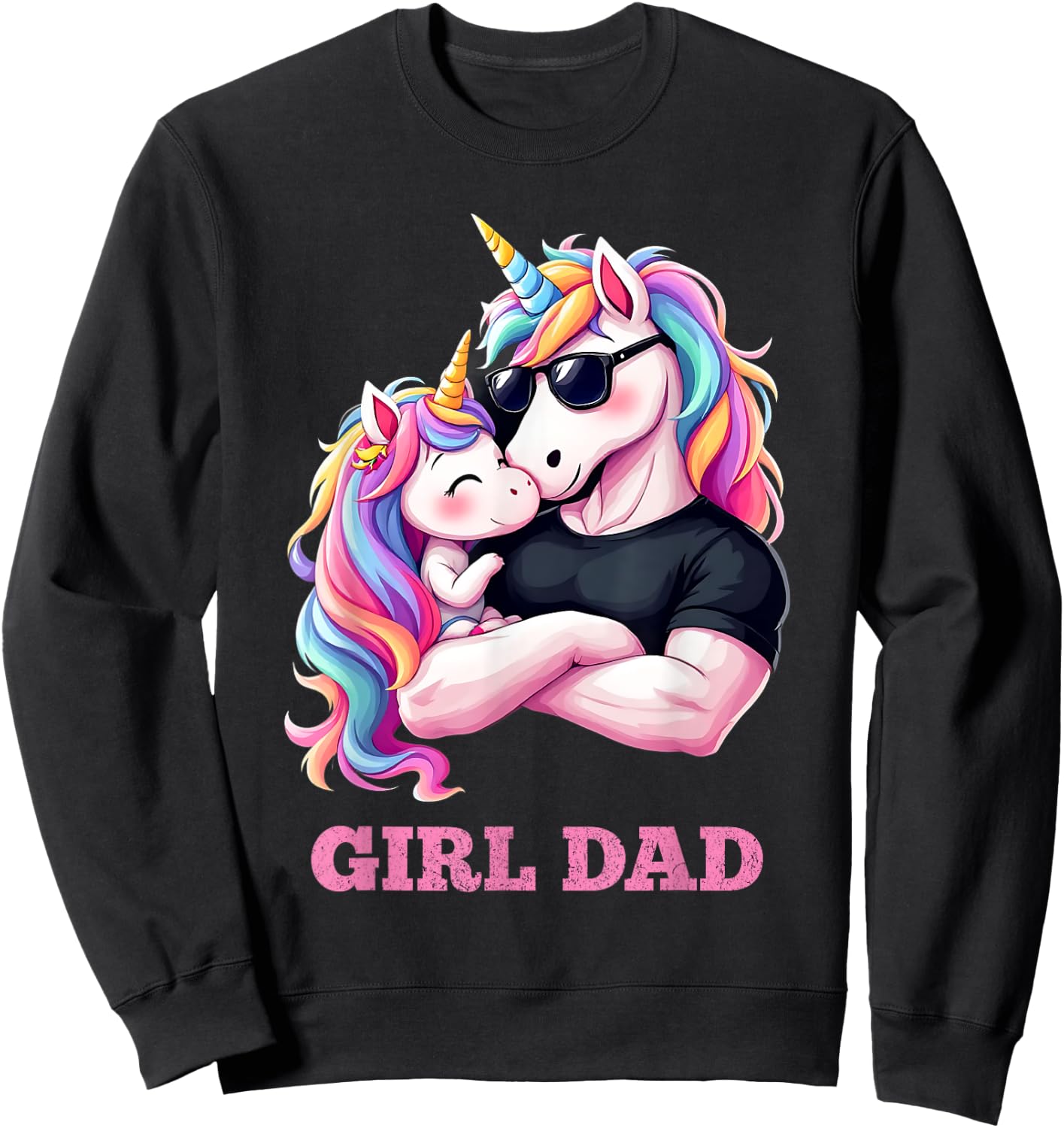 Dadacorn, Daddy Daughter Unicorn, Cute Pink Girl Dad Sweatshirt - Sweatshirt | Black
