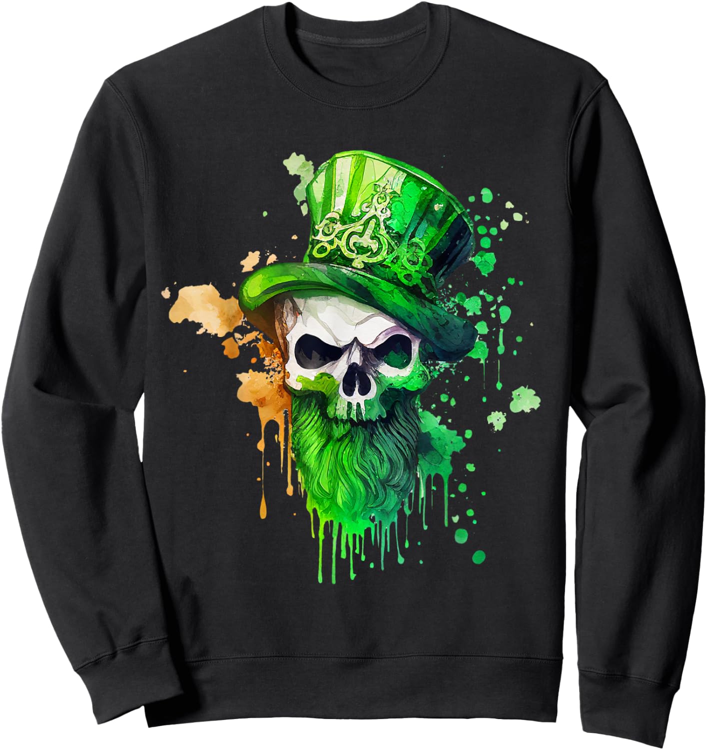 St Patricks Day Irish Skull Cloverleaf Leprechaun , black Sweatshirt - Sweatshirt | Black