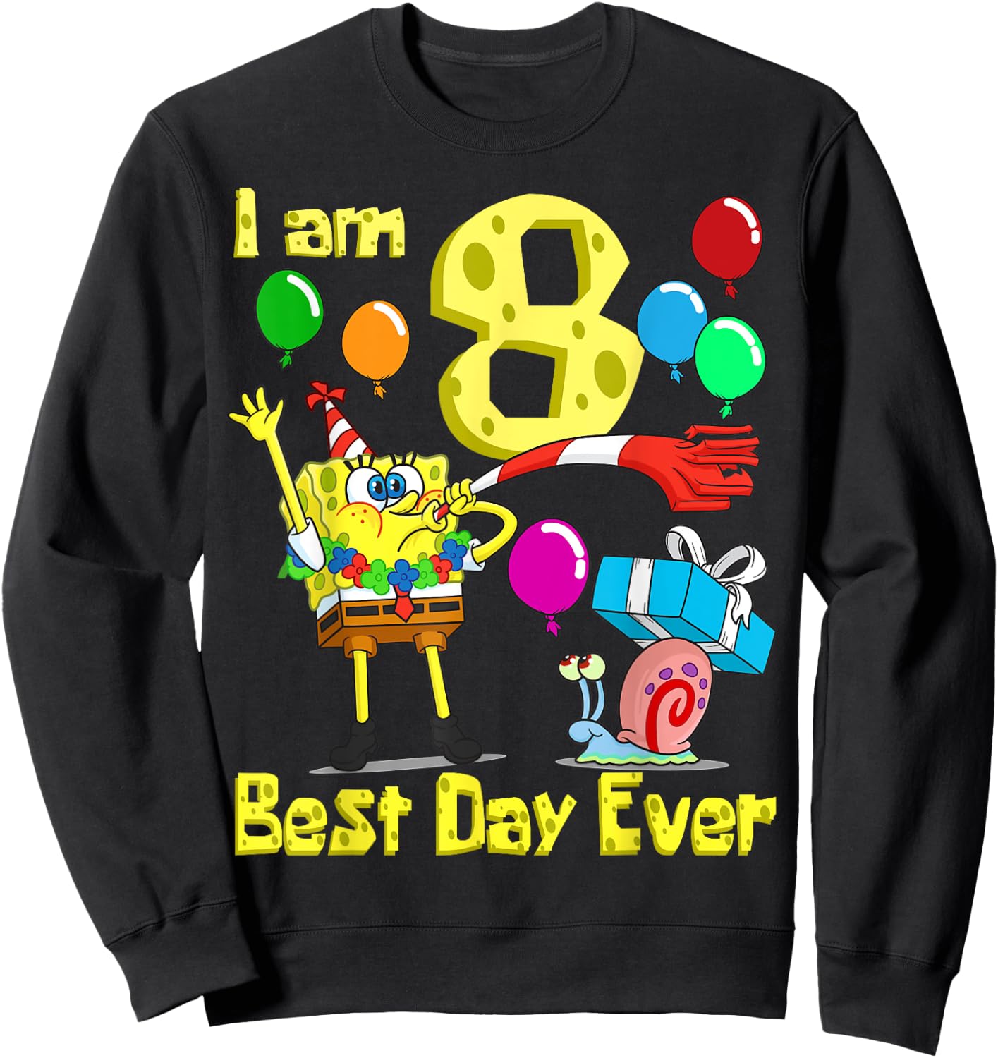 Mademark x SpongeBob SquarePants - SpongeBob I am 8 Years Old Birthday Party Sweatshirt - Sweatshirt | Black
