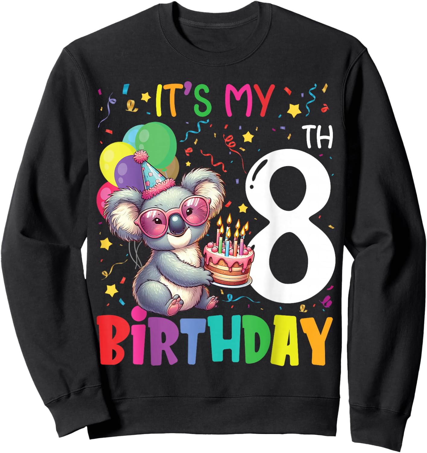 It's My 8th Birthday Koala 8 Years Boys Girls Kids , black Sweatshirt - Sweatshirt | Black