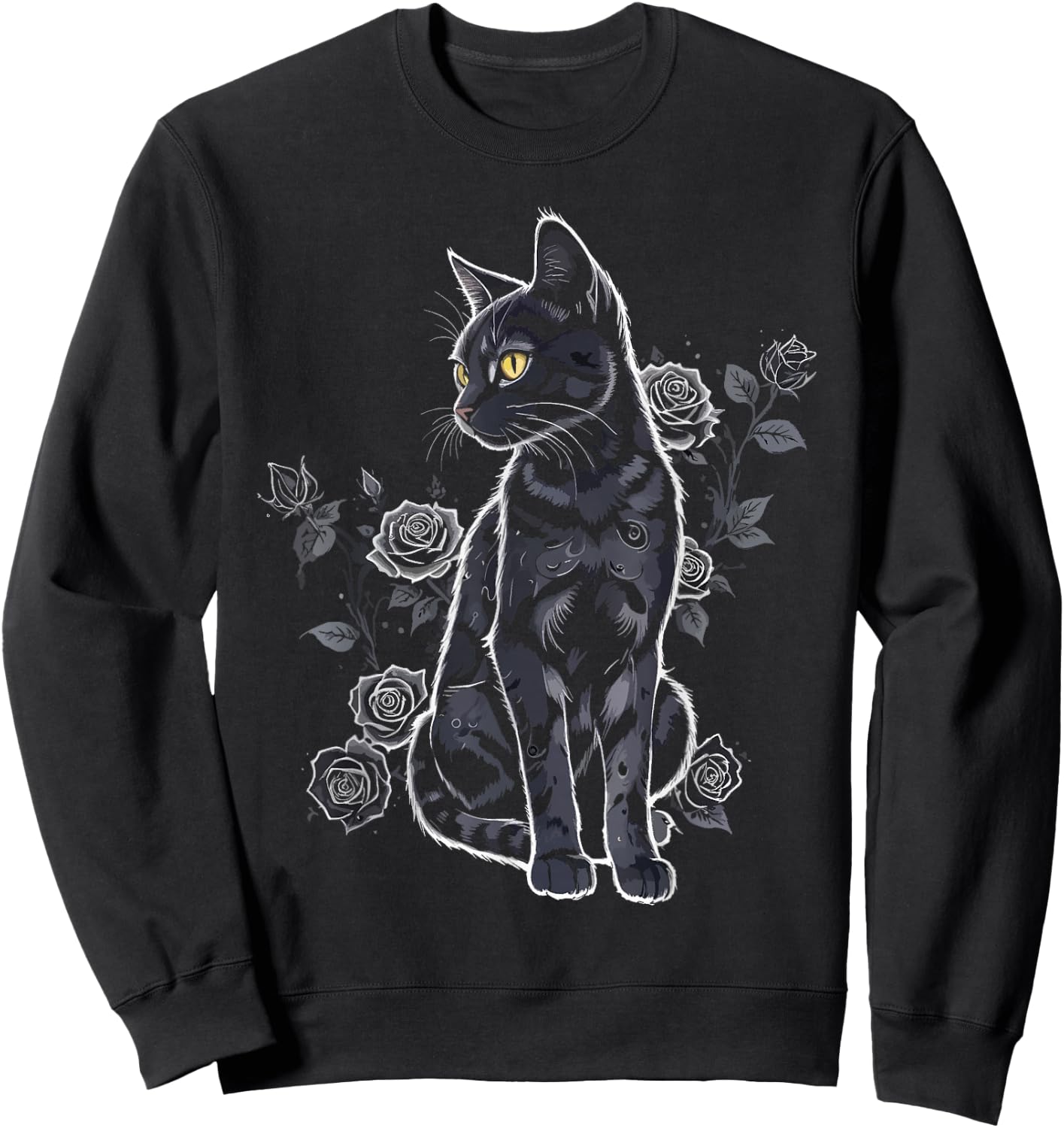 Black Roses Alt Aesthetic Nu Goth Teen Goth Cat Sweatshirt - Sweatshirt | Black