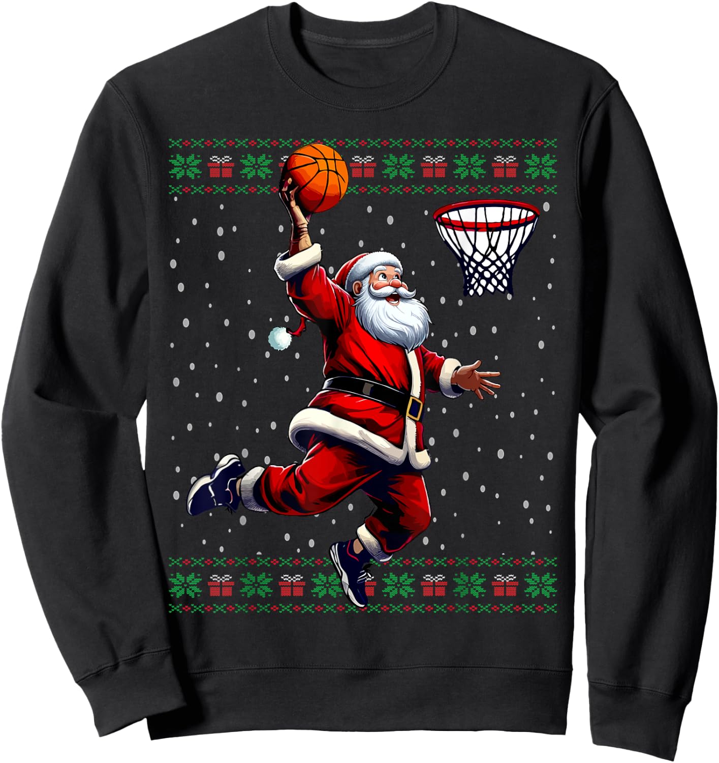 Santa Basketball Ugly Christmas Sweater Sweatshirt - Sweatshirt | Black