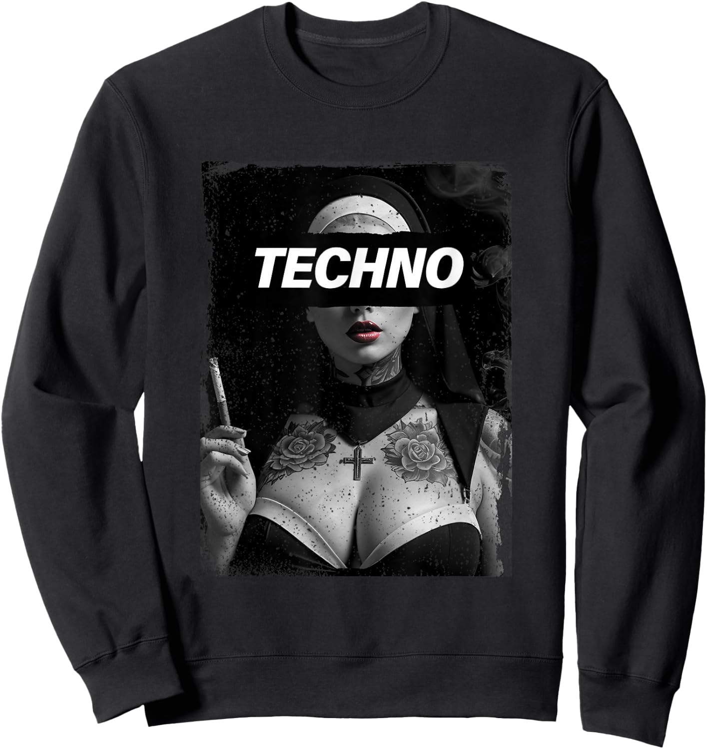 Techno Nun Techno Rave Party Hardstyle Sweatshirt - Sweatshirt | Black