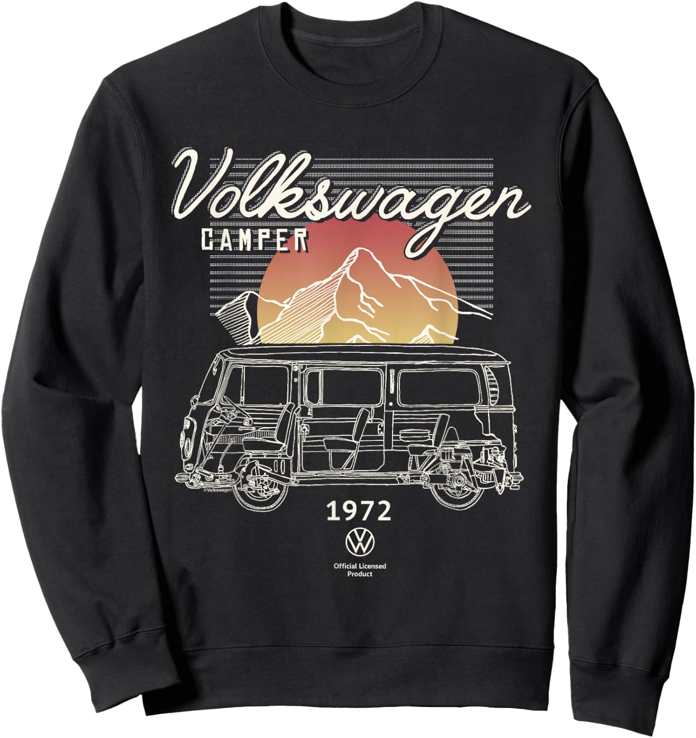 Volkswagen Type 2 T2 Campervan Retro Mountain Sweatshirt - Sweatshirt | Black