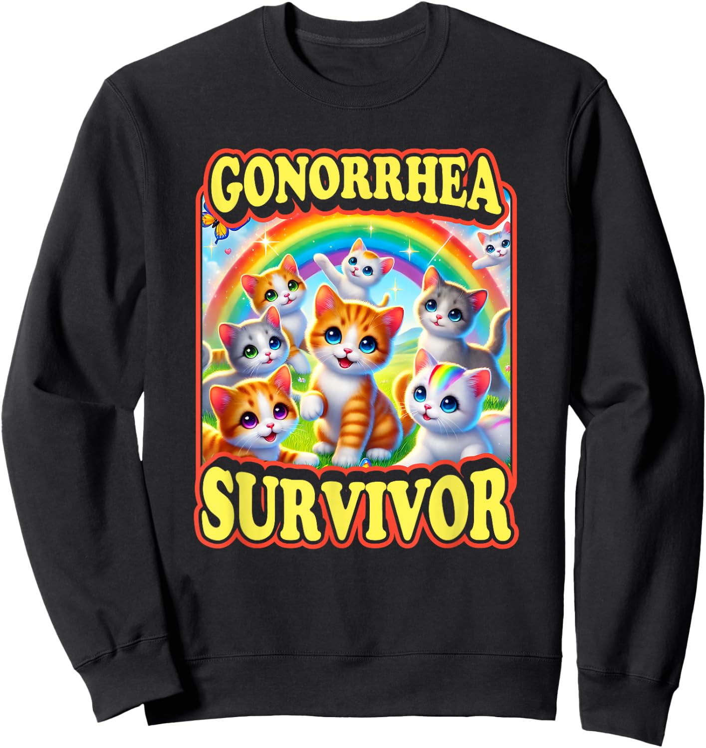 Gonorrhea Survivor Funny Dark Humor Existential Dread , Black, S Sweatshirt - Sweatshirt | Black