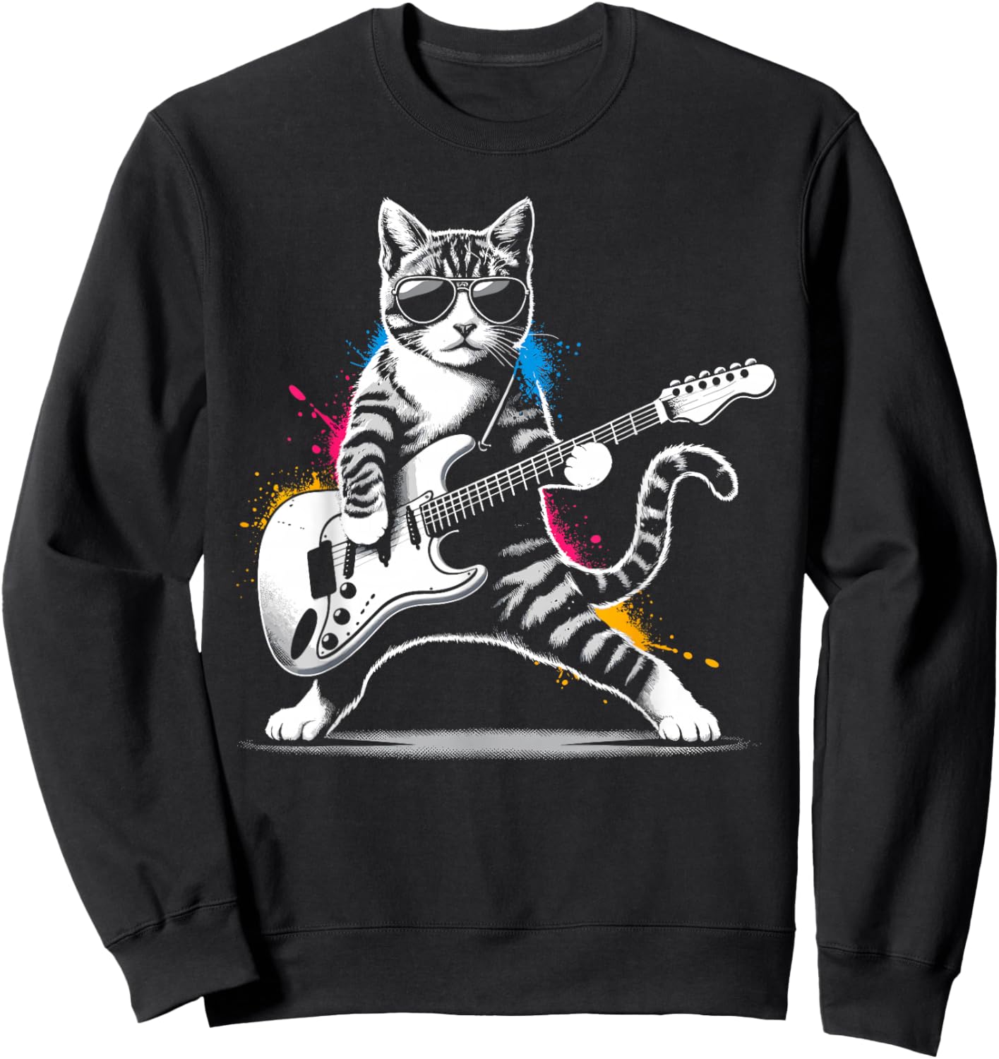 Nerrrdy Damen Rock 'n' Katzen Katzen und Gitarren Schwarz Kurzarm Klein Regular M Sweatshirt - Sweatshirt | Black