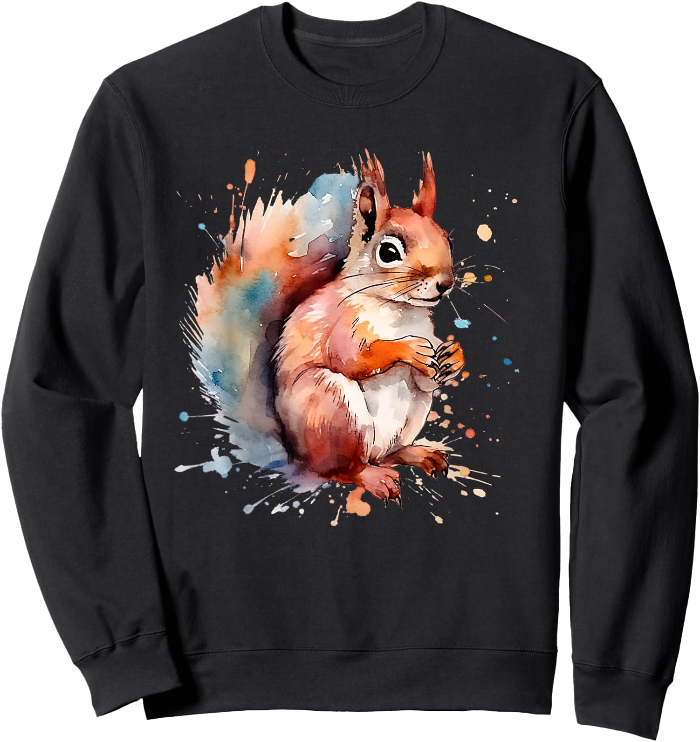 Cute Squirrel Animal Designs Co Kids Black Watercolor Cartoon Modern Sweatshirt - Sweatshirt | Black