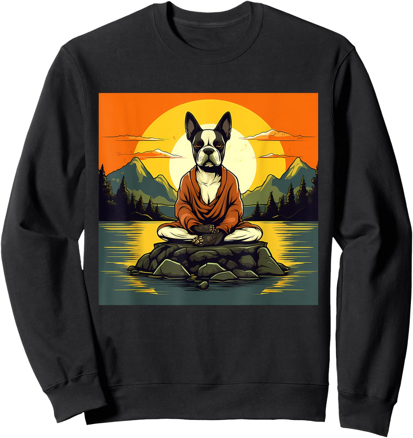 Boston Terrier Dog Meditation Yoga Men Women Kids Sweatshirt - Sweatshirt | Black