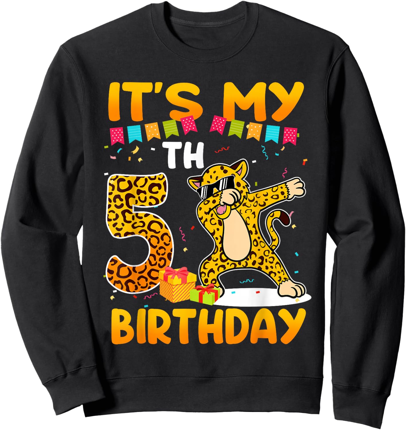 It's My 5th Birthday Leopard Cheetah 5 Year Old Party Sweatshirt - Sweatshirt | Black