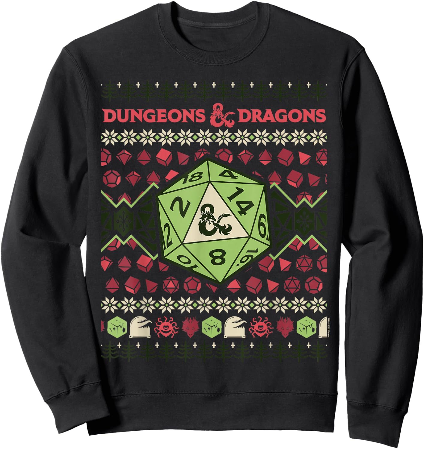 Dungeons & Dragons 20-Sided Dice Ugly Christmas Sweatshirt - Sweatshirt | Black
