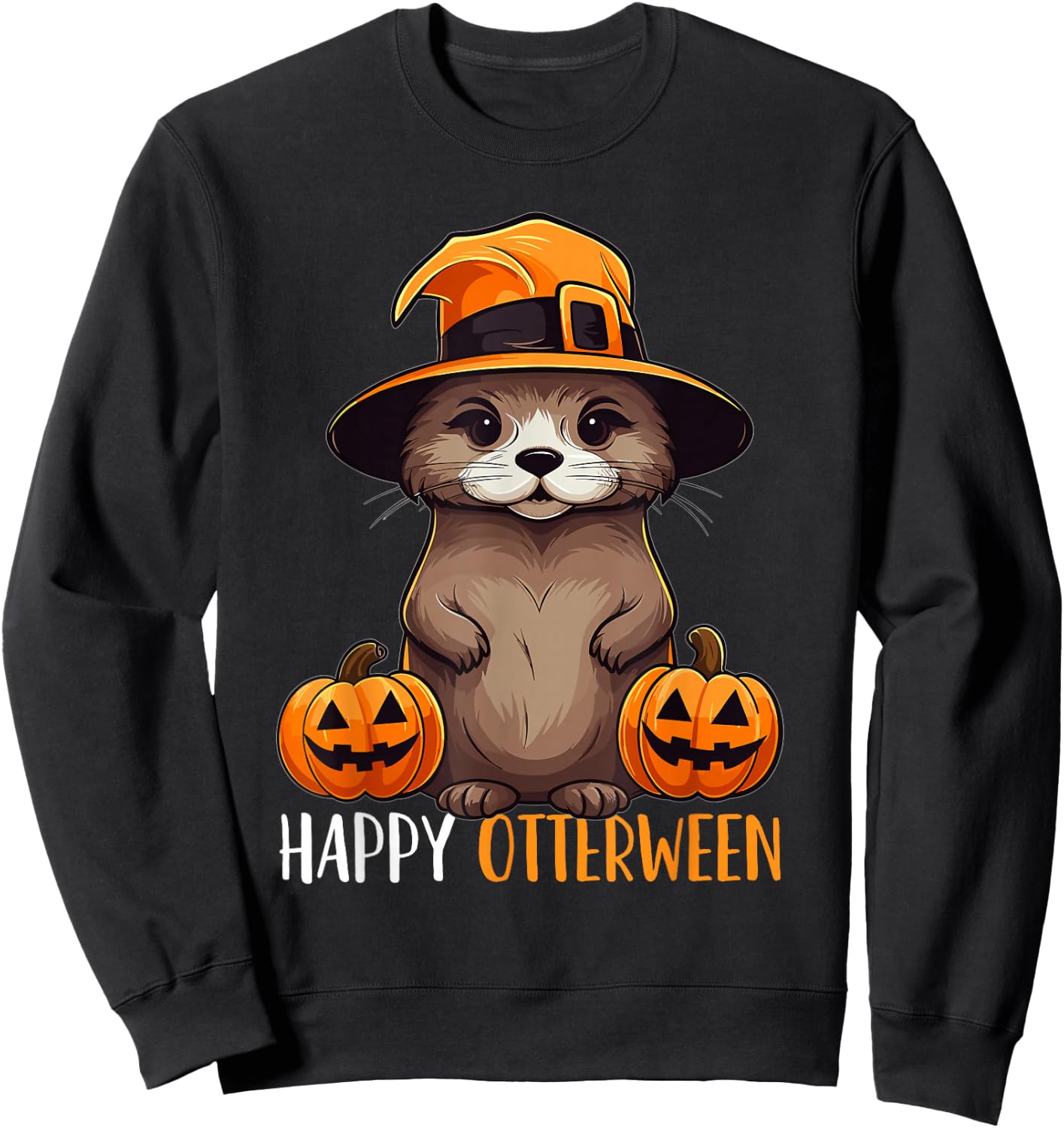 Happy Otterween Witch Sea Otter Pumpkin Halloween Costume Sweatshirt - Sweatshirt | Black