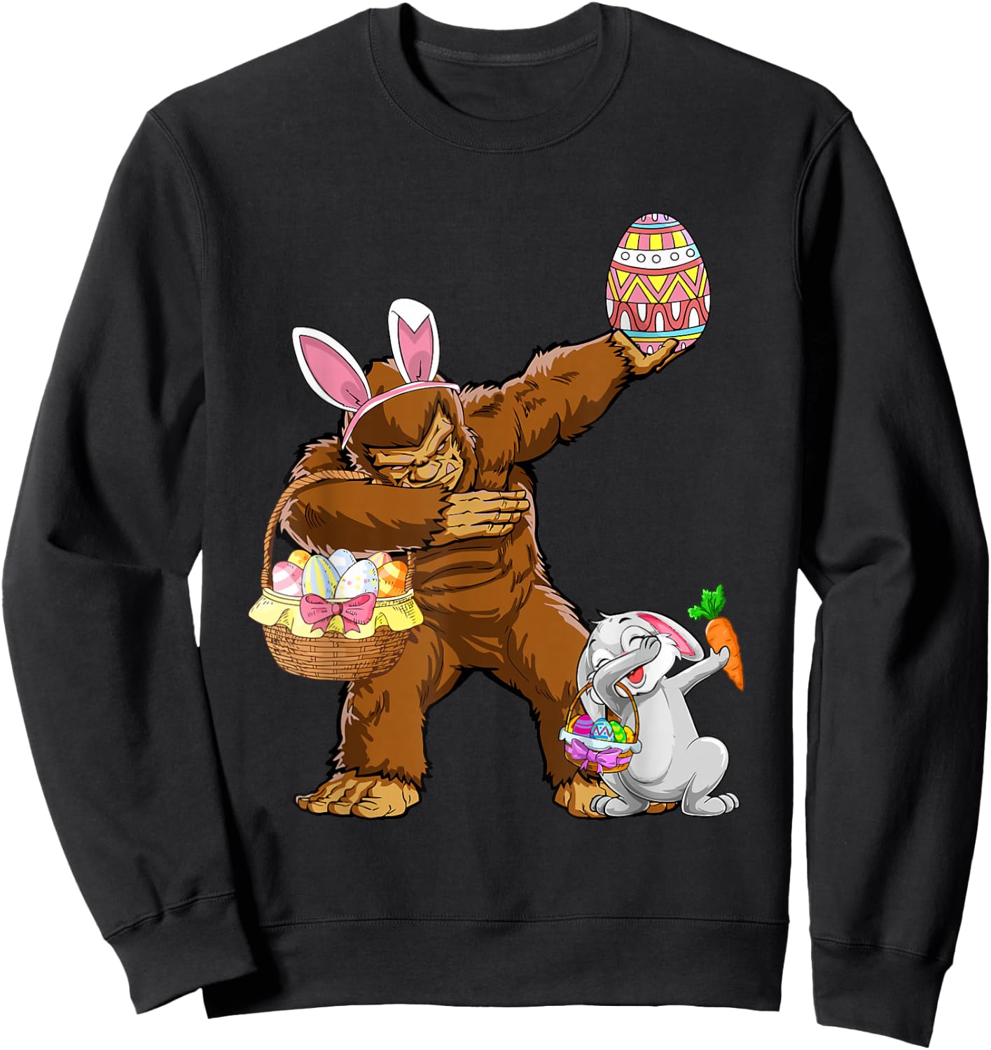 Funny Dabbing Bunny Bigfoot Easter Basket Boys Girls Kids Sweatshirt - Sweatshirt | Black