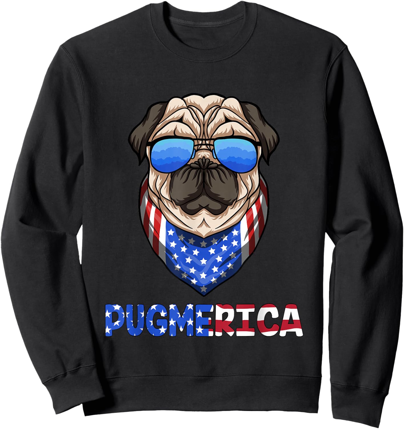 Pug 4th of July Pugmerica Sweatshirt - Sweatshirt | Black
