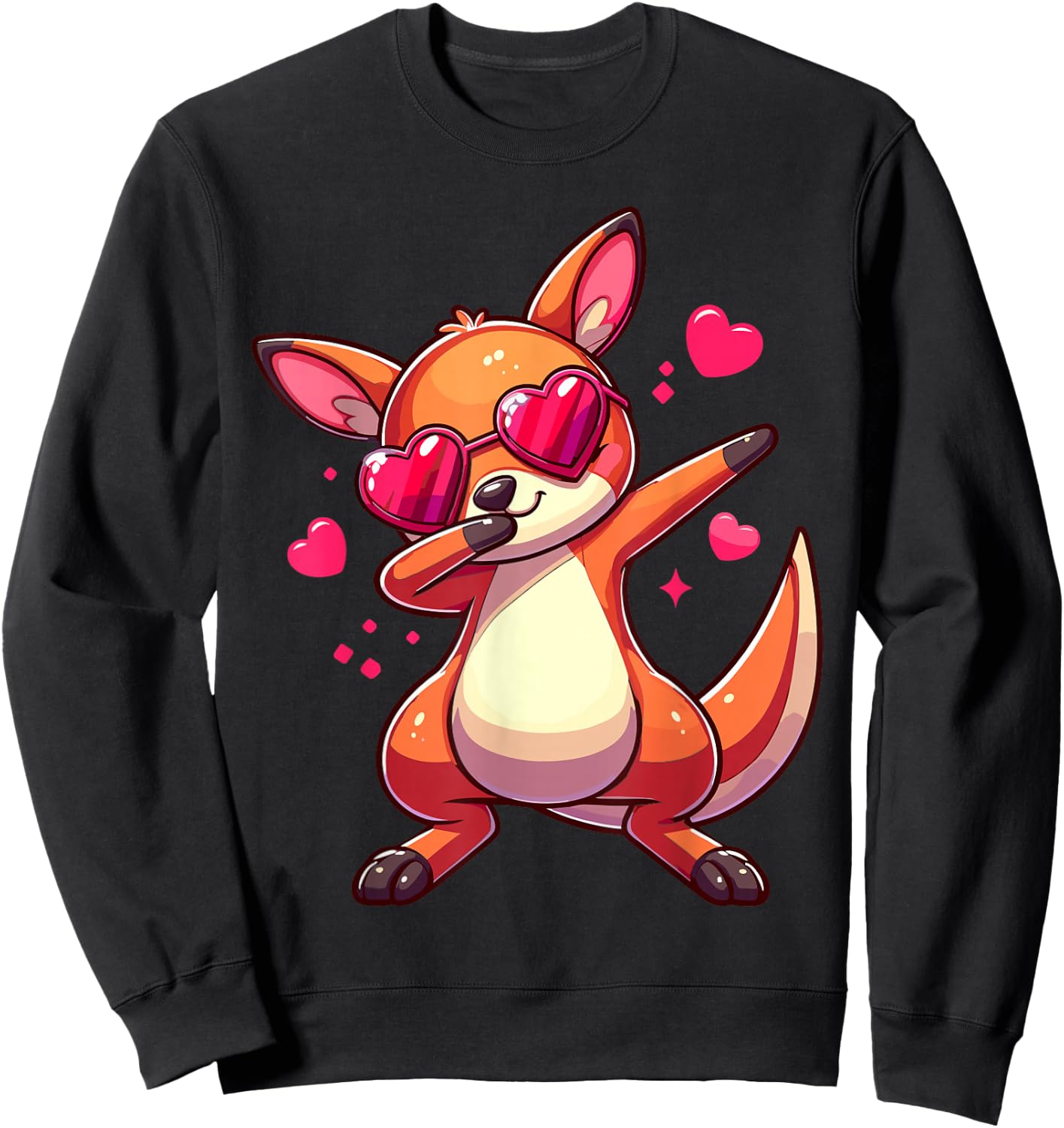 Kangaroo Heart Shape Sunglasses Dabbing Dance Lover Sweatshirt - Sweatshirt | Black