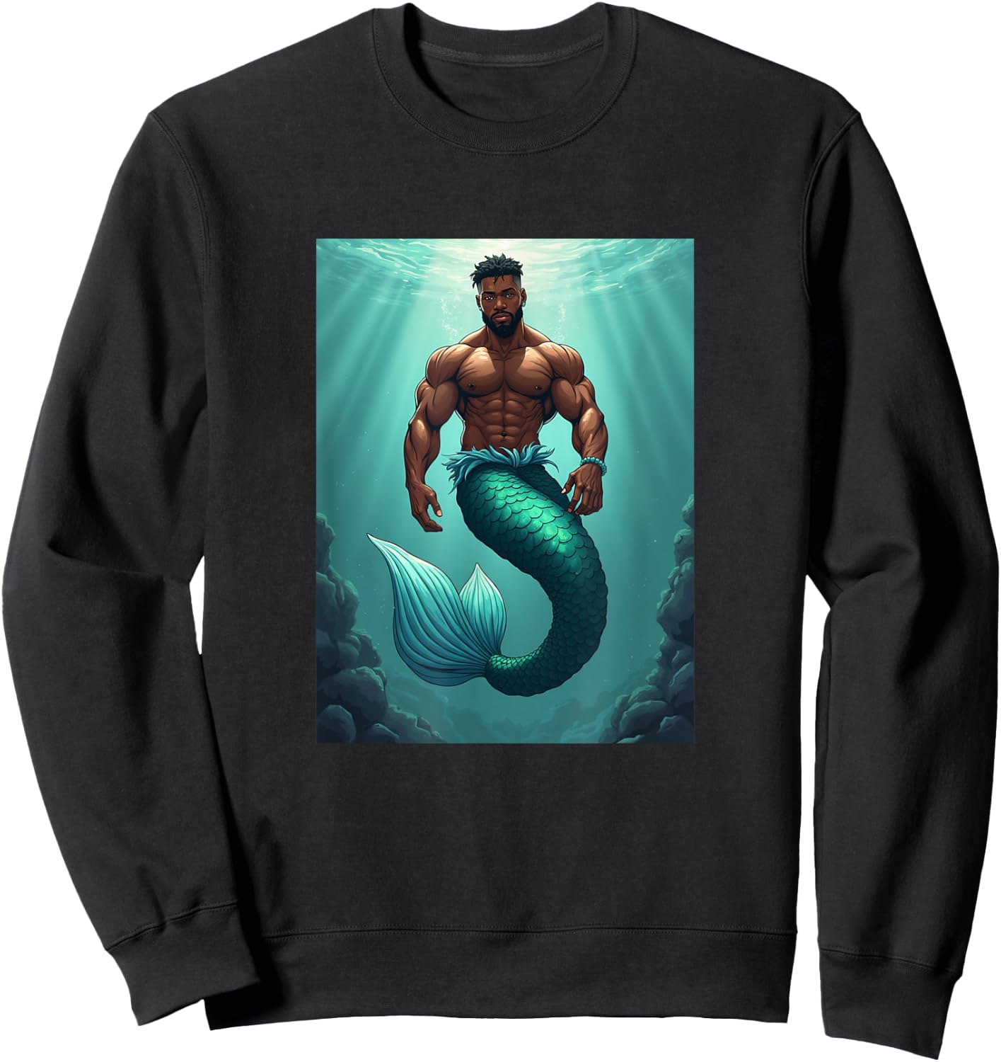 LGBTQ Transgender Gay Muscle African Mermaid Gay Merman Sweatshirt - Sweatshirt | Black