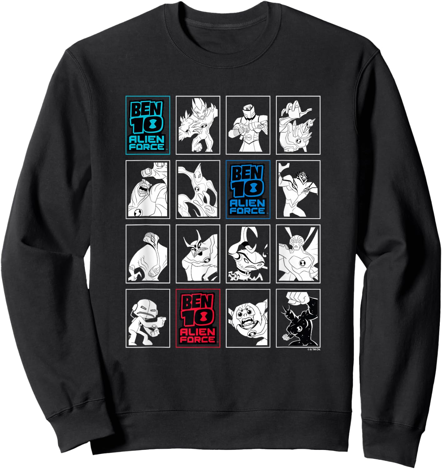 Ben 10: Alien Force Ten Alien Heroes VS Villains B&W Panels Sweatshirt - Sweatshirt | Black