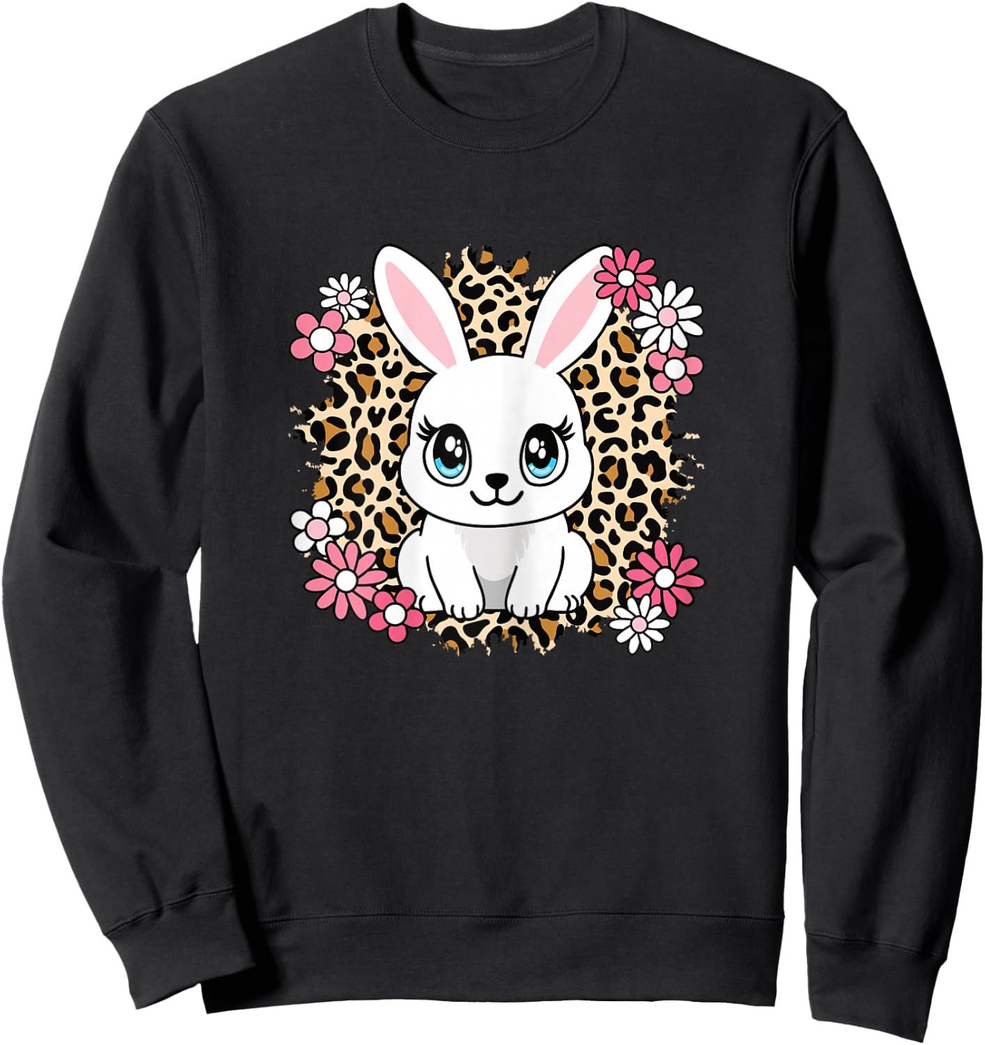 Cute Rabbit Flowers Bunny Lover Women Girls Kids Sweatshirt - Sweatshirt | Black