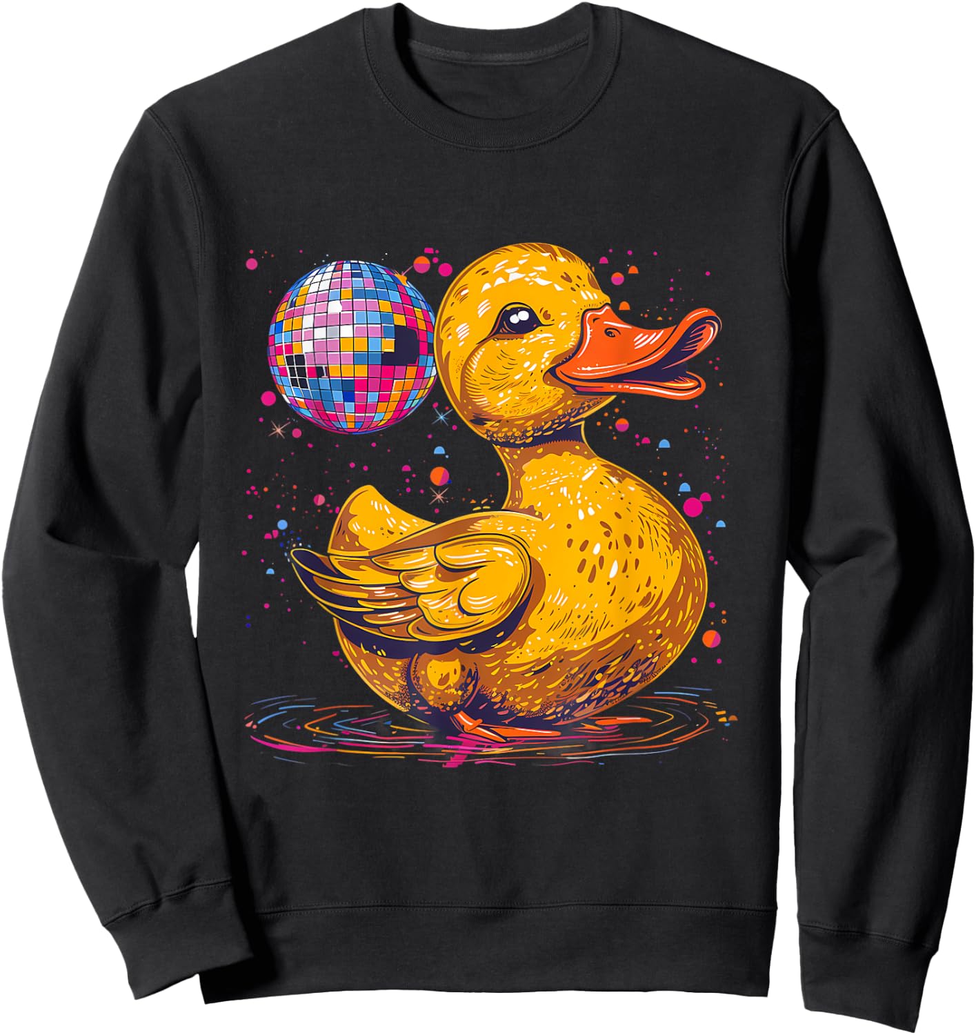 Rubber Duck Disco Ball Artwork Dancing Rubber Duckling Sweatshirt - Sweatshirt | Black