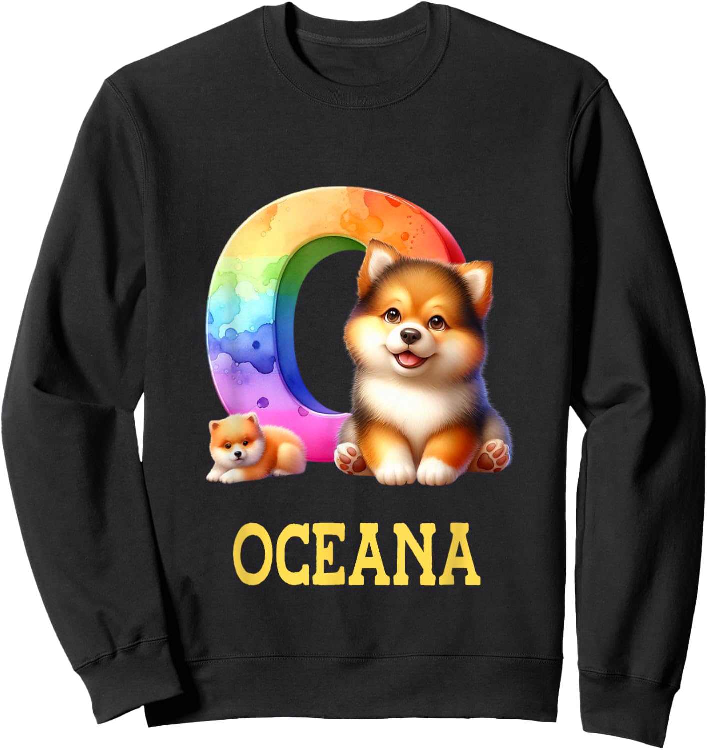 Cute Dogs Letter Oceana Name Rainbow Dog Sweatshirt - Sweatshirt | Black