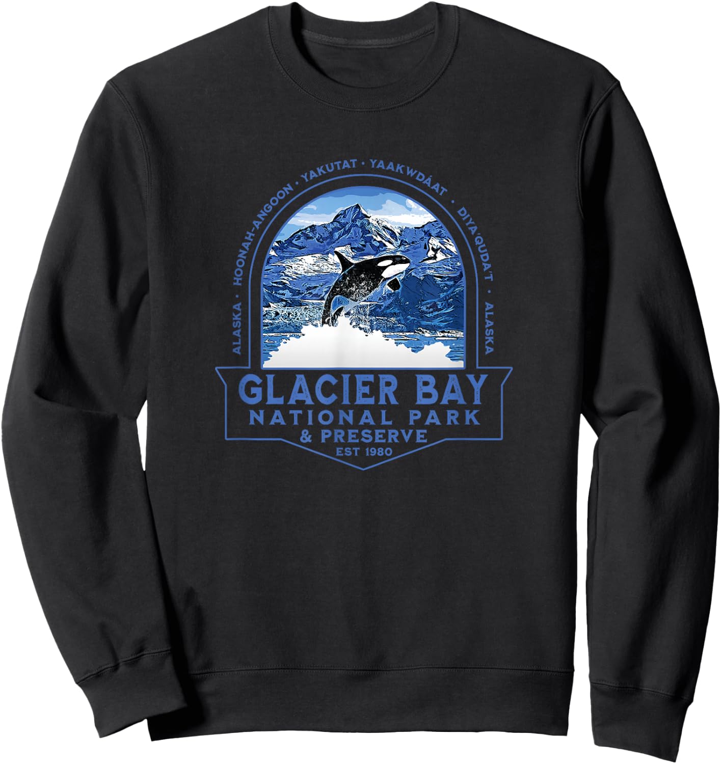 Glacier Bay National Park Alaska Orca Mountains Souvenir Sweatshirt - Sweatshirt | Black