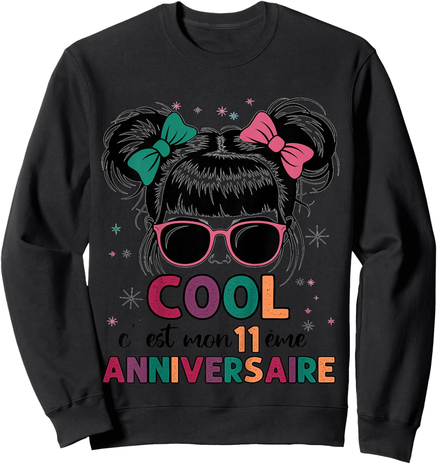 Children's 11 Year Old Birthday Gift Girl Cool Fun Glasses Festive , white, 2 Sweatshirt - Sweatshirt | Black