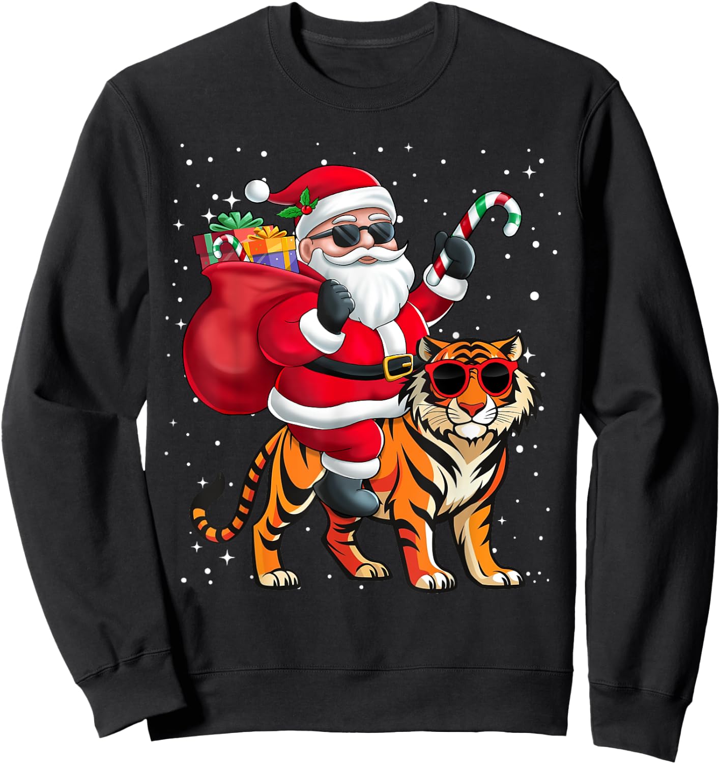 Santa Claus Riding A Tiger Christmas Boy Girl Kids Sweatshirt - Sweatshirt | Black