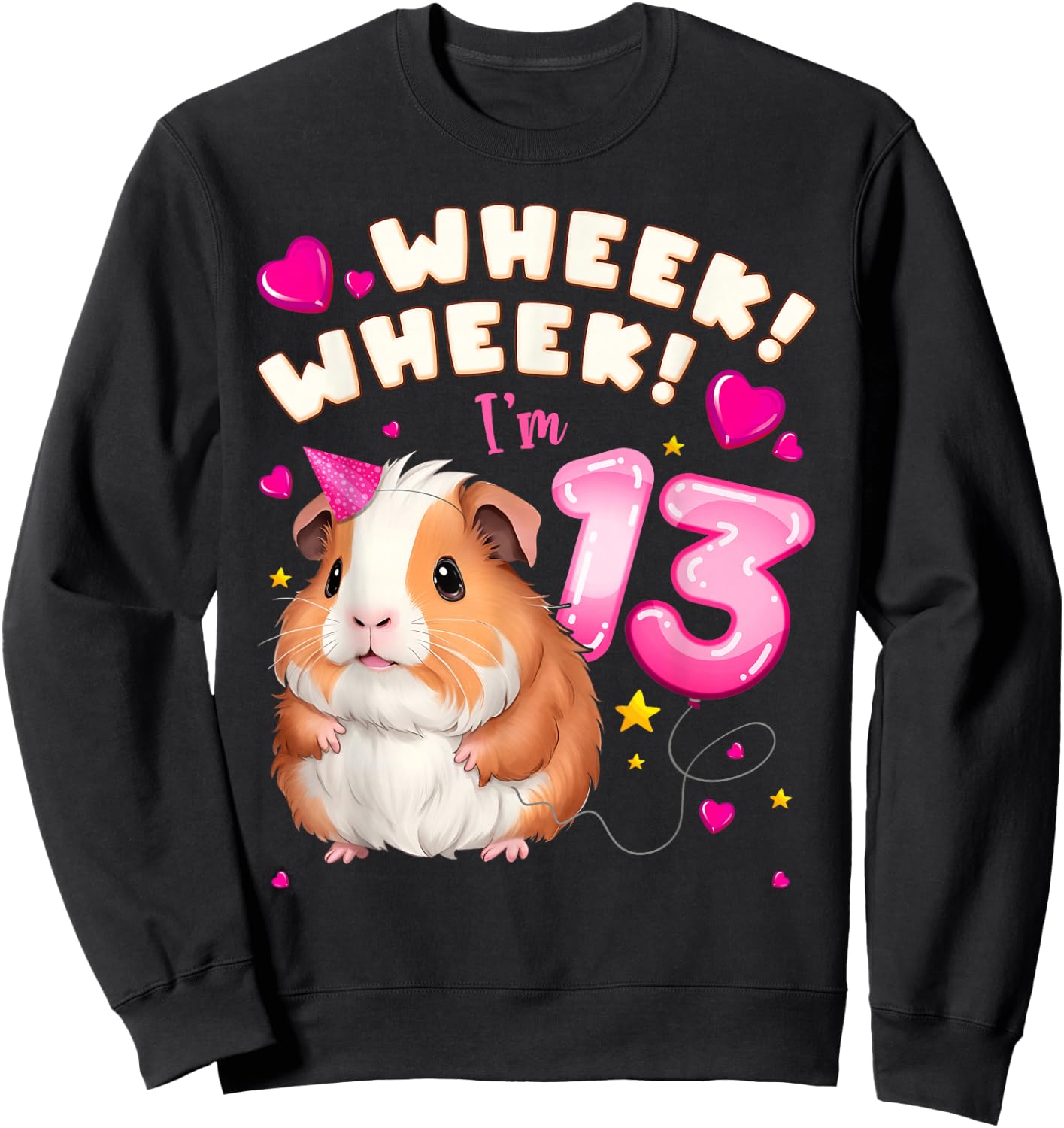 13th Birthday Girl 13 Years, Guinea Pig and Big Number 13 Sweatshirt - Sweatshirt | Black
