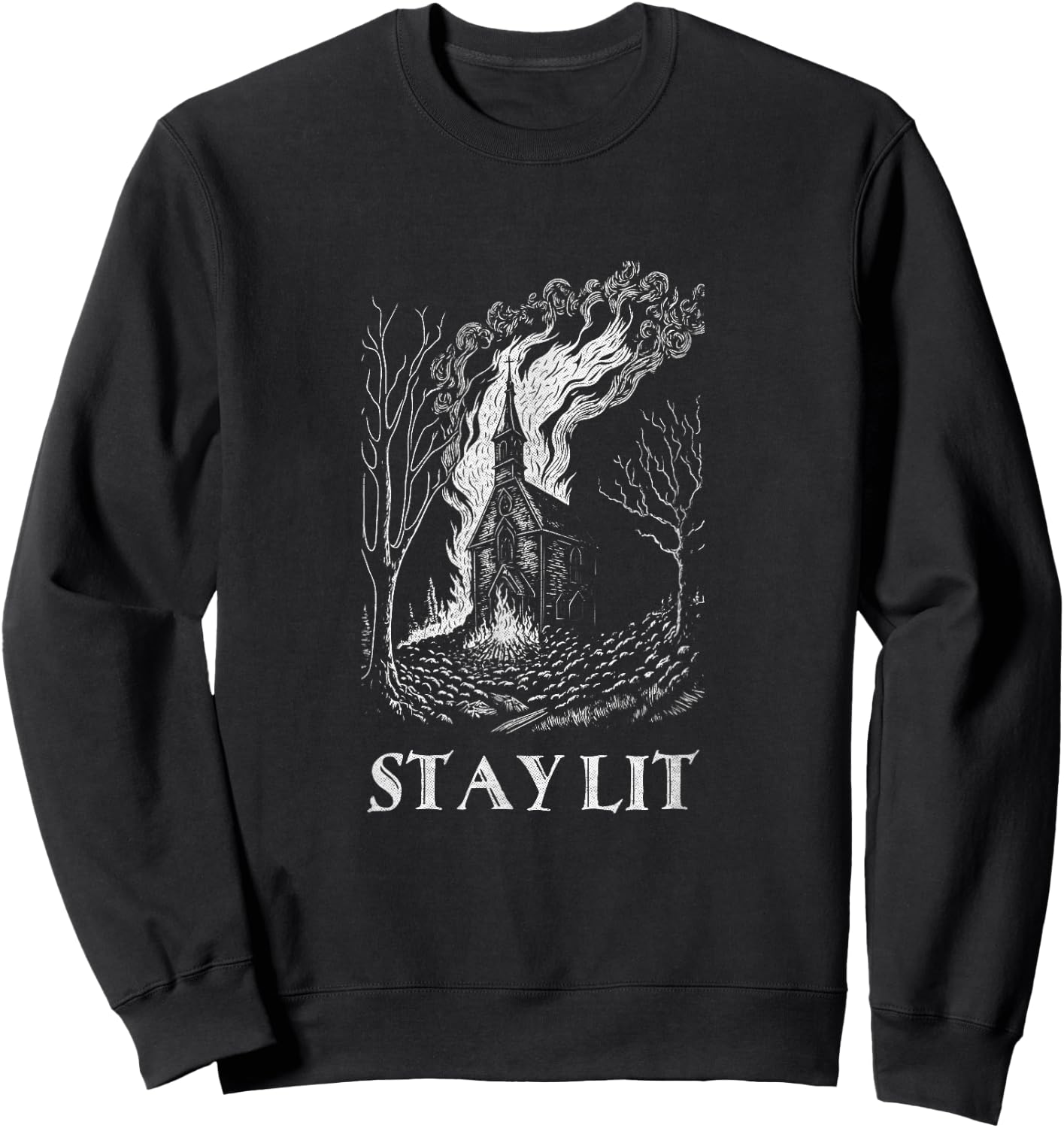 Okkult Atheist Burn Church Stay Lit Satan Devil Grunge Sweatshirt - Sweatshirt | Black