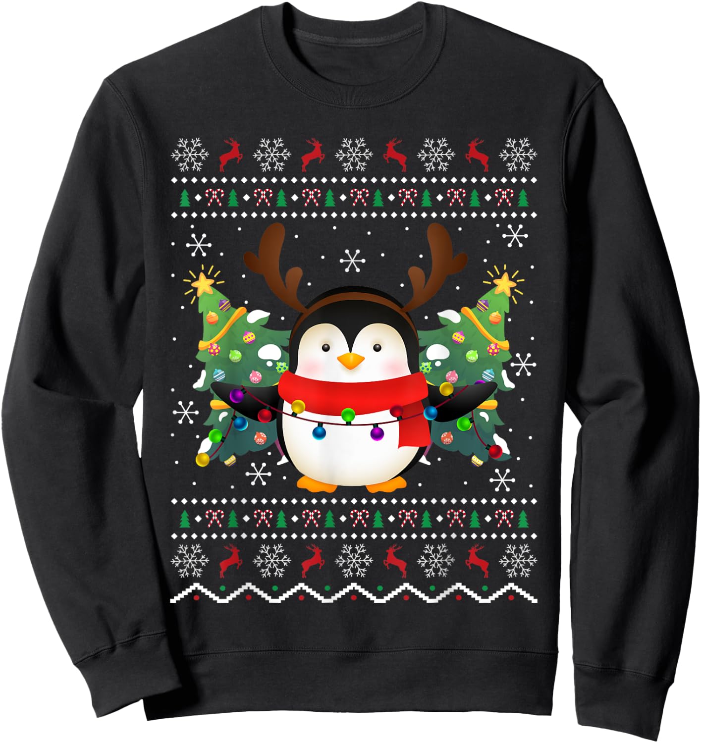 Penguin Lover Xmas Sweater Ugly Santa Penguin Christmas Sweatshirt - Sweatshirt | Black