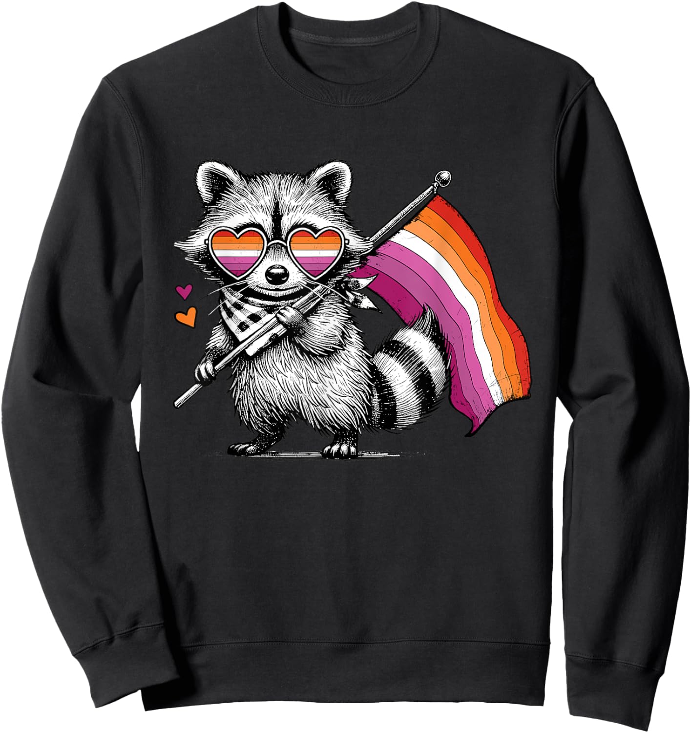 Funny Cute Raccoon Hold Flag Lesbian Subtle Sapphic Pride Sweatshirt - Sweatshirt | Black