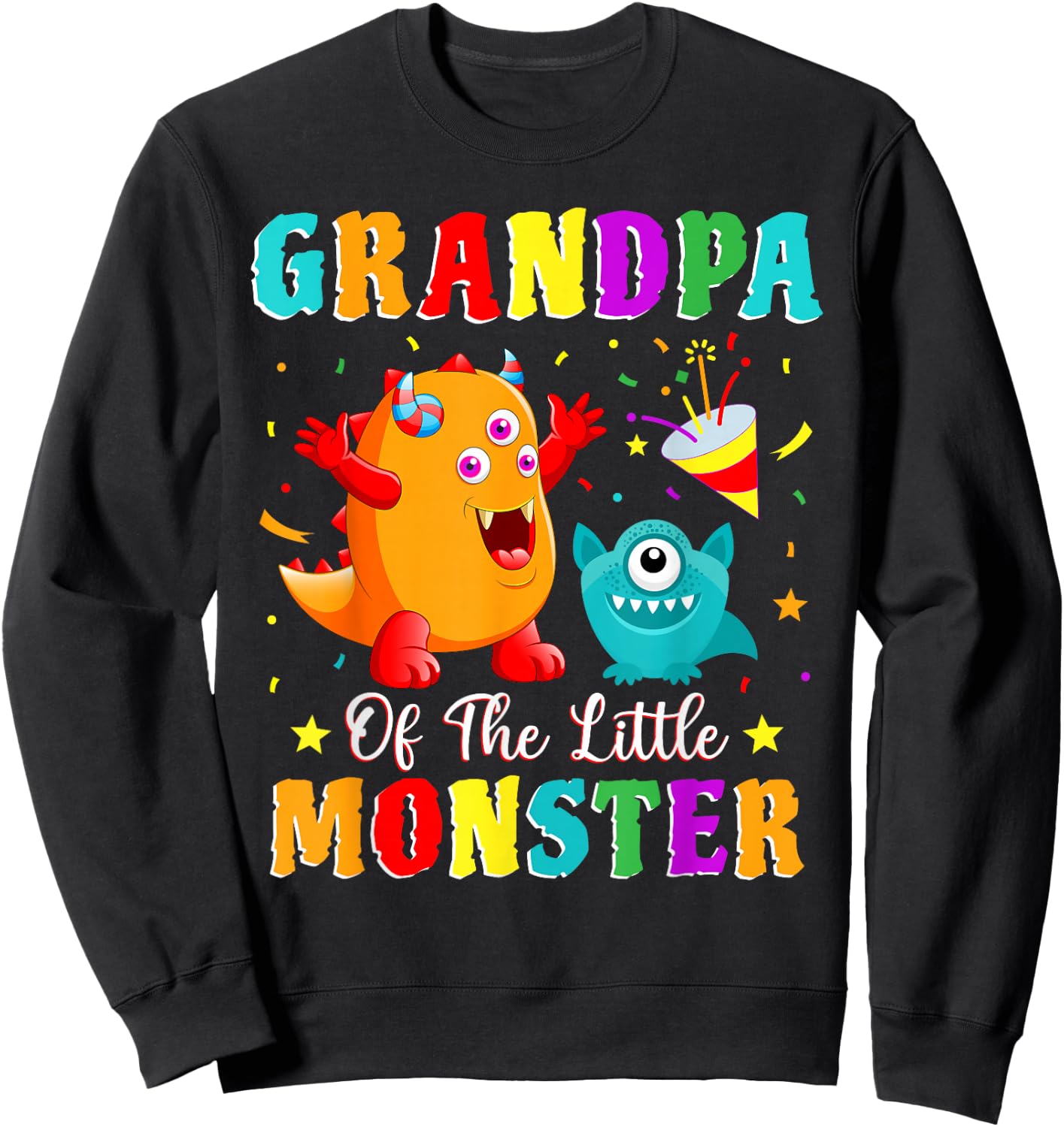 Grandpa Of The Little Monster Family Matching Birthday Party Sweatshirt - Sweatshirt | Black