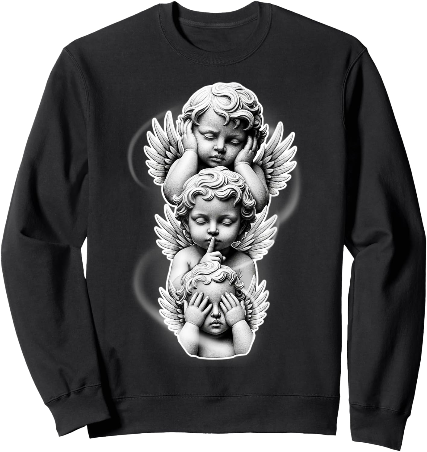 See No Evil Speak No Evil Hear No Evil Baby Angel Cherubs Sweatshirt - Sweatshirt | Black