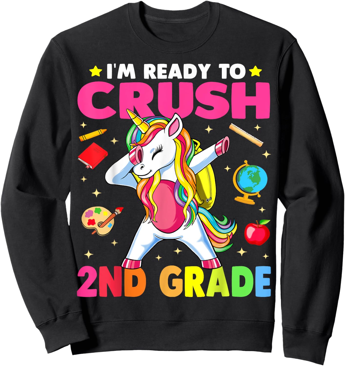 Crush 2nd Grade Dabbing Unicorn Back to School Girls Gift Sweatshirt - Sweatshirt | Black