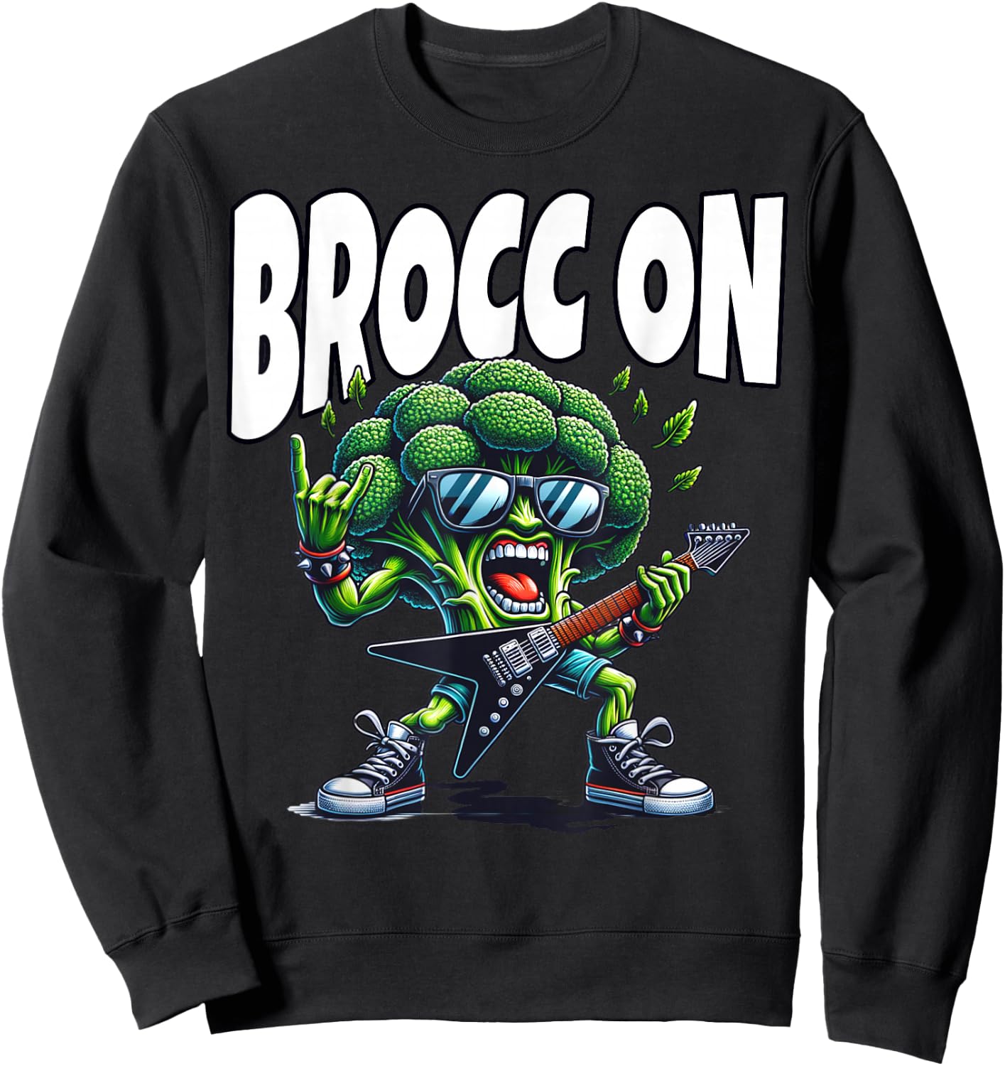 Broccoli Vegetable Broc On Rocking Broccoli Sweatshirt - Sweatshirt | Black
