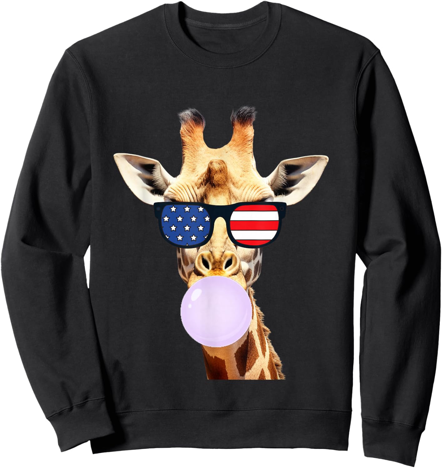 Funny Giraffe American Flag 4th Of July Adults Kids USA Sweatshirt - Sweatshirt | Black