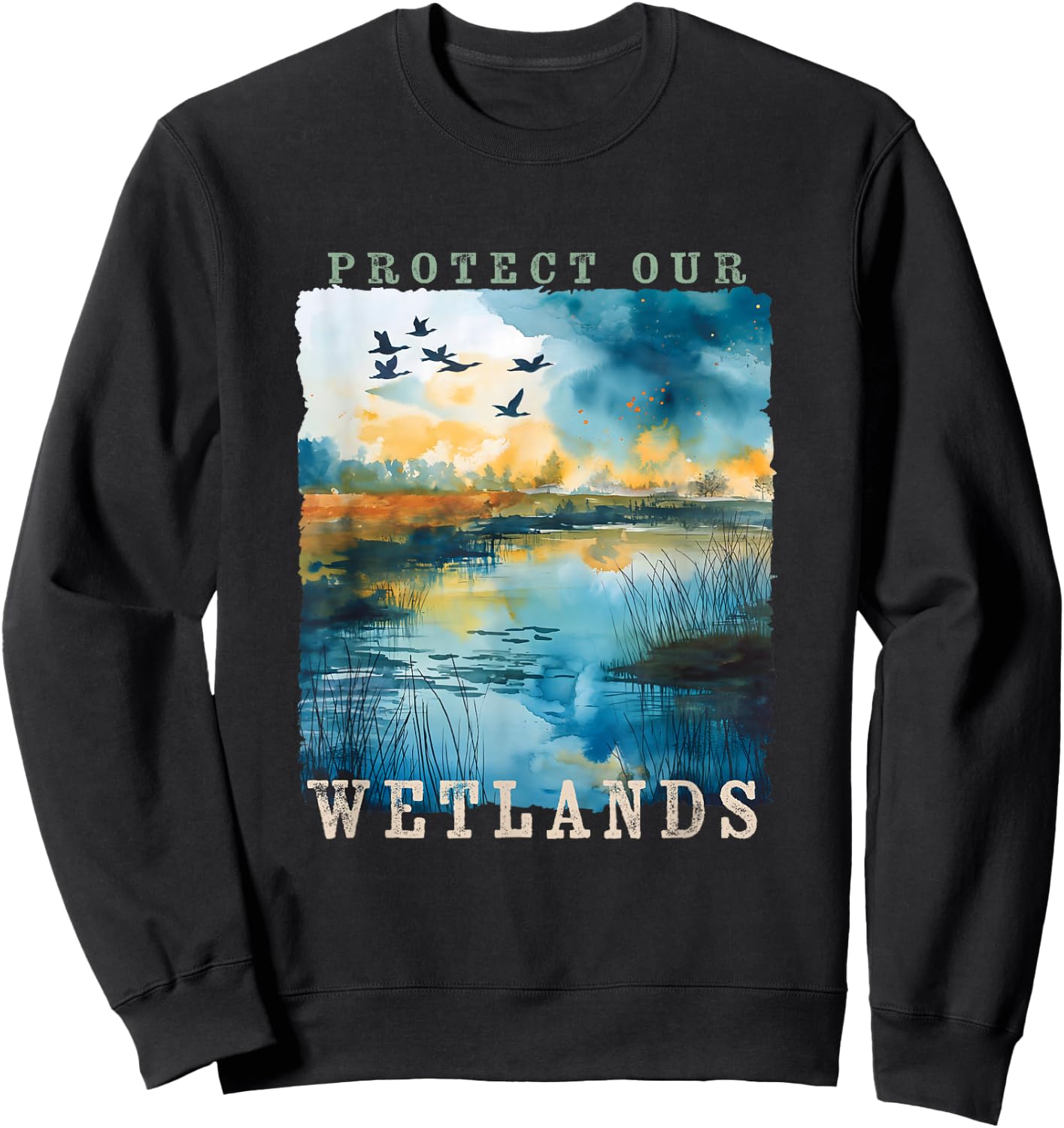 Protect Our Wetlands Ducks Bird Watching Water Conservation Sweatshirt - Sweatshirt | Black