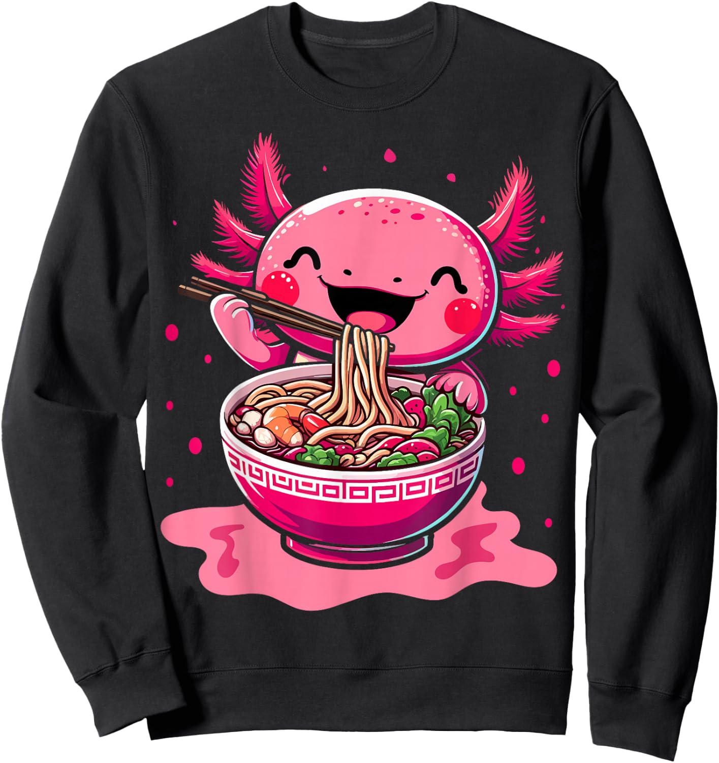 Kawaii Axolotl Eating Ramen Noodles Kids Teen Boys Girls Sweatshirt - Sweatshirt | Black