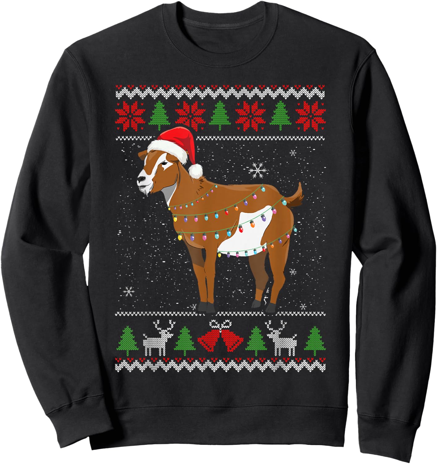 Goat Christmas Sweater Goat Christmas Tree Lights Sweatshirt - Sweatshirt | Black