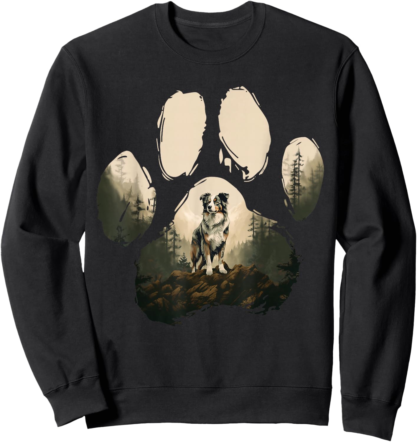 Australian Shepherd Mountain Paw Design Dog Mum Dad , black Sweatshirt - Sweatshirt | Black