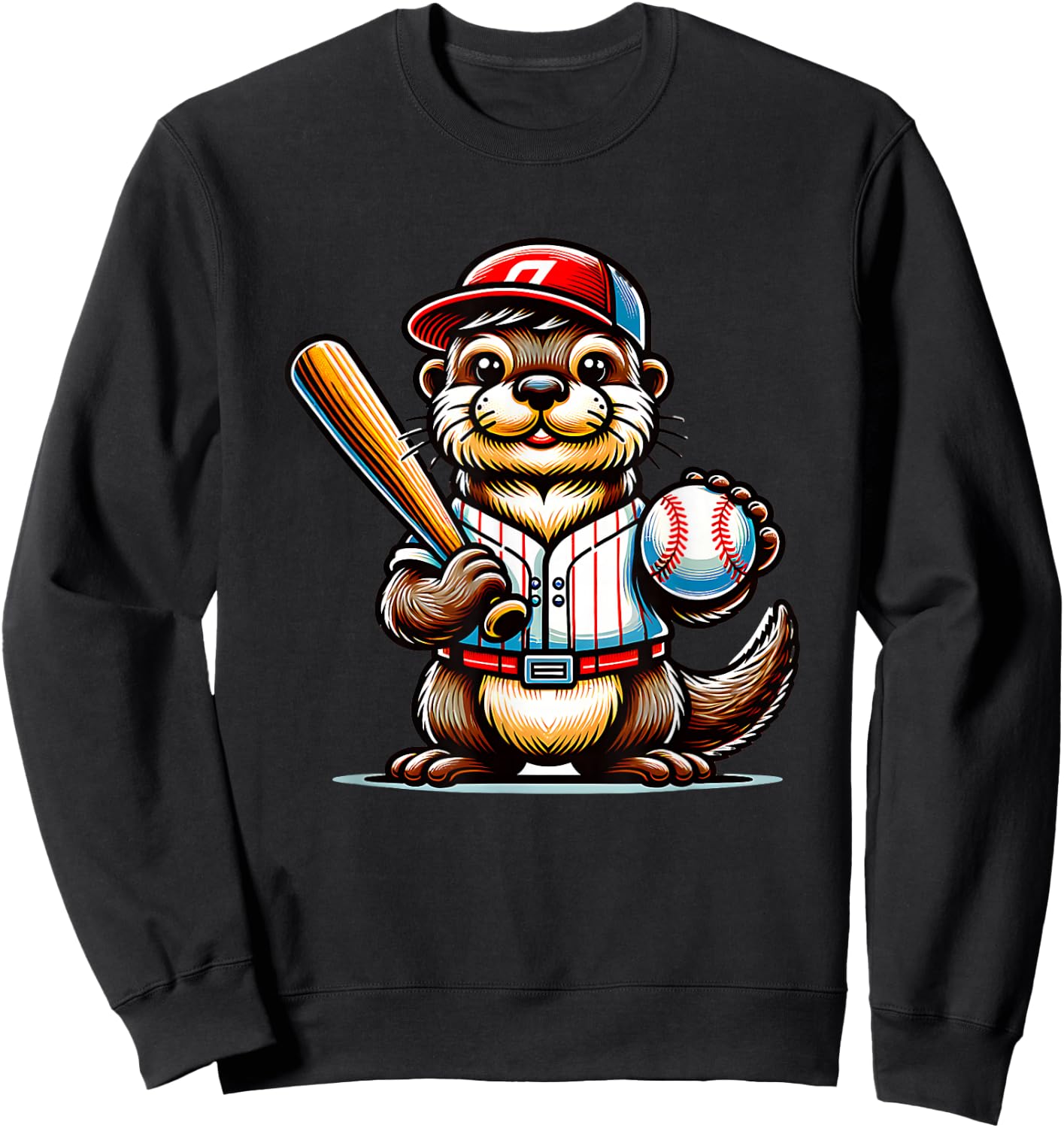 Otter Playing Baseball Funny Sport Design Sweatshirt - Sweatshirt | Black