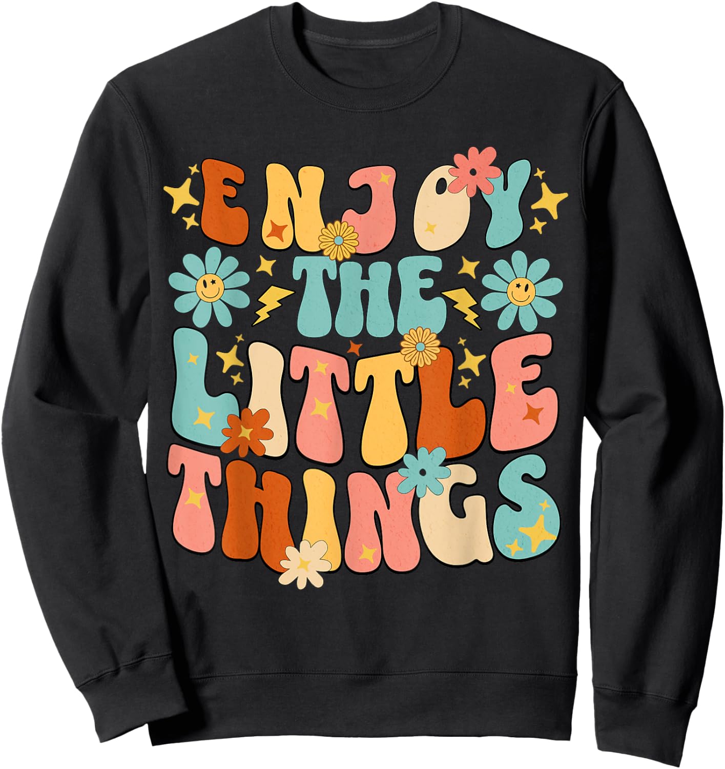Genießen Sie The Little Things Positive Sprüche Groovy Retro Damen Sweatshirt - Sweatshirt | Black