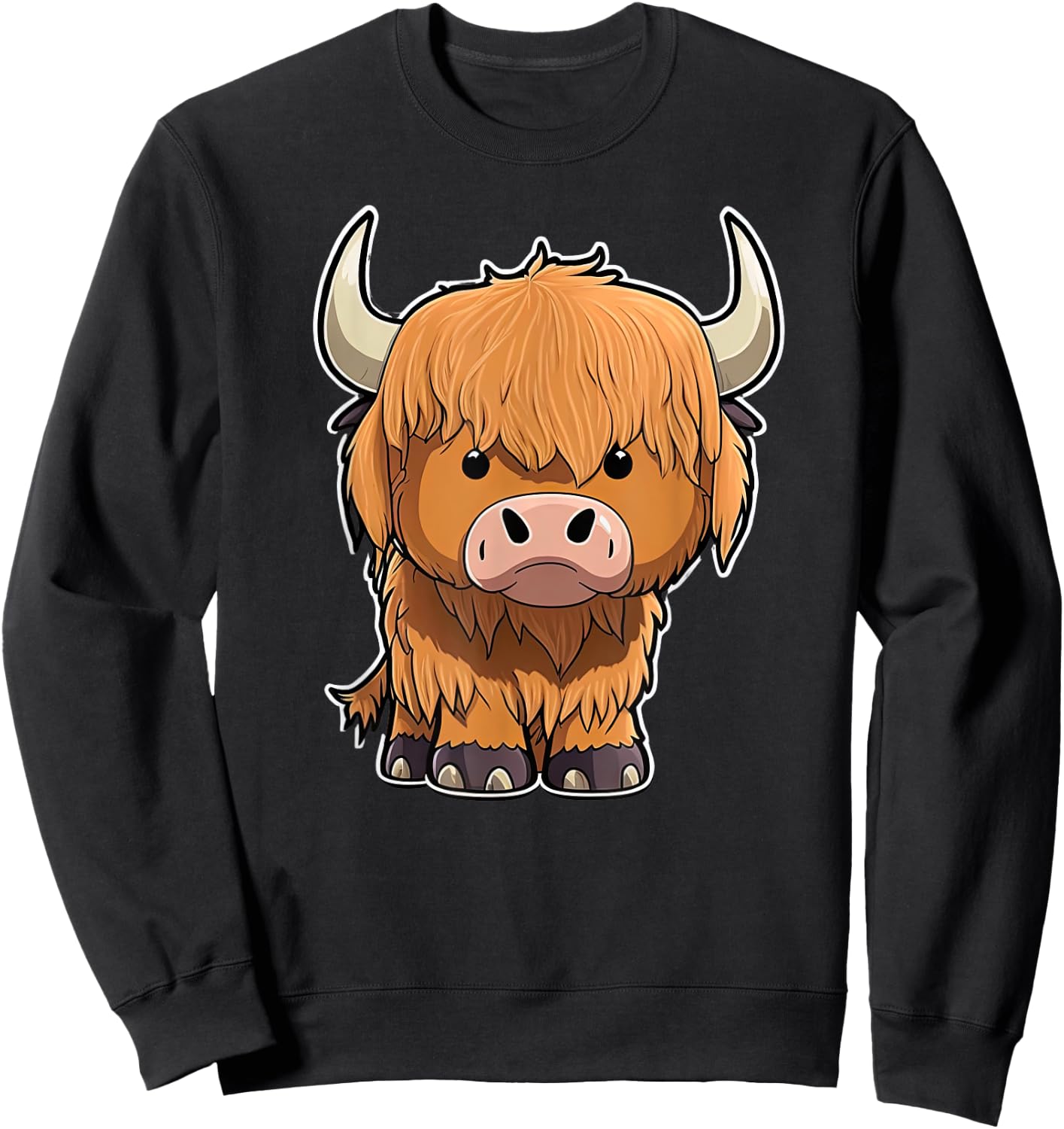 grumpy Scottish Highland Cow Cattle Hairy Cow Woman kids Sweatshirt - Sweatshirt | Black