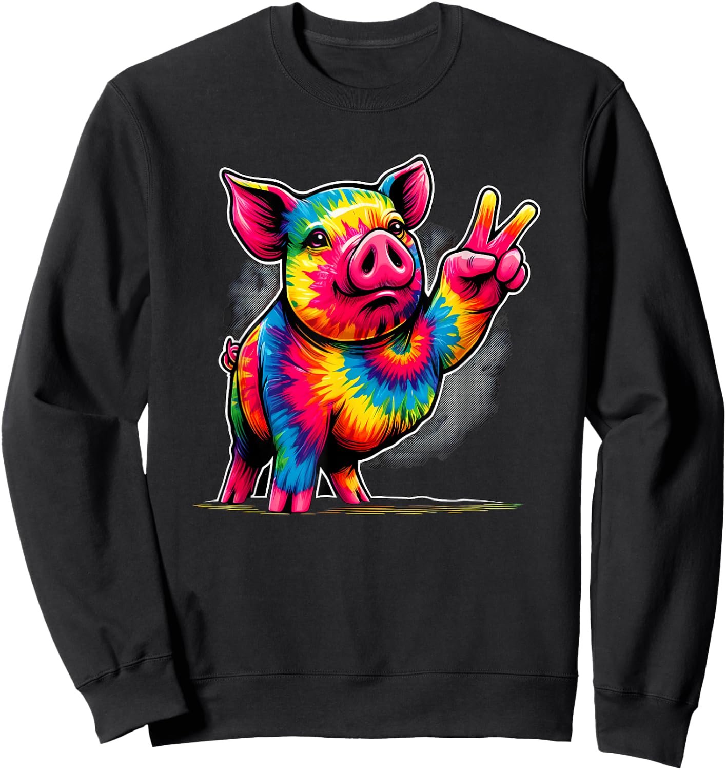 Peace Sign Tie Dye Pig Sweatshirt - Sweatshirt | Black