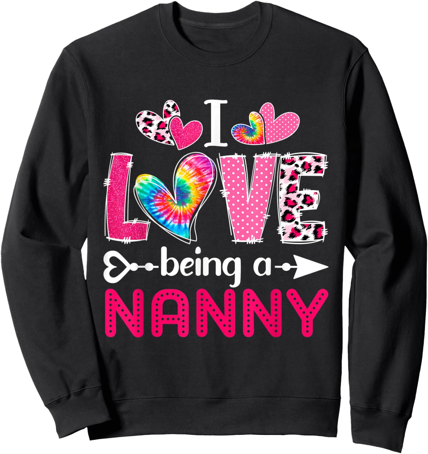 Tie Dye Leopard Happy Mother's Day Love Being Nanny Plaid Sweatshirt - Sweatshirt | Black